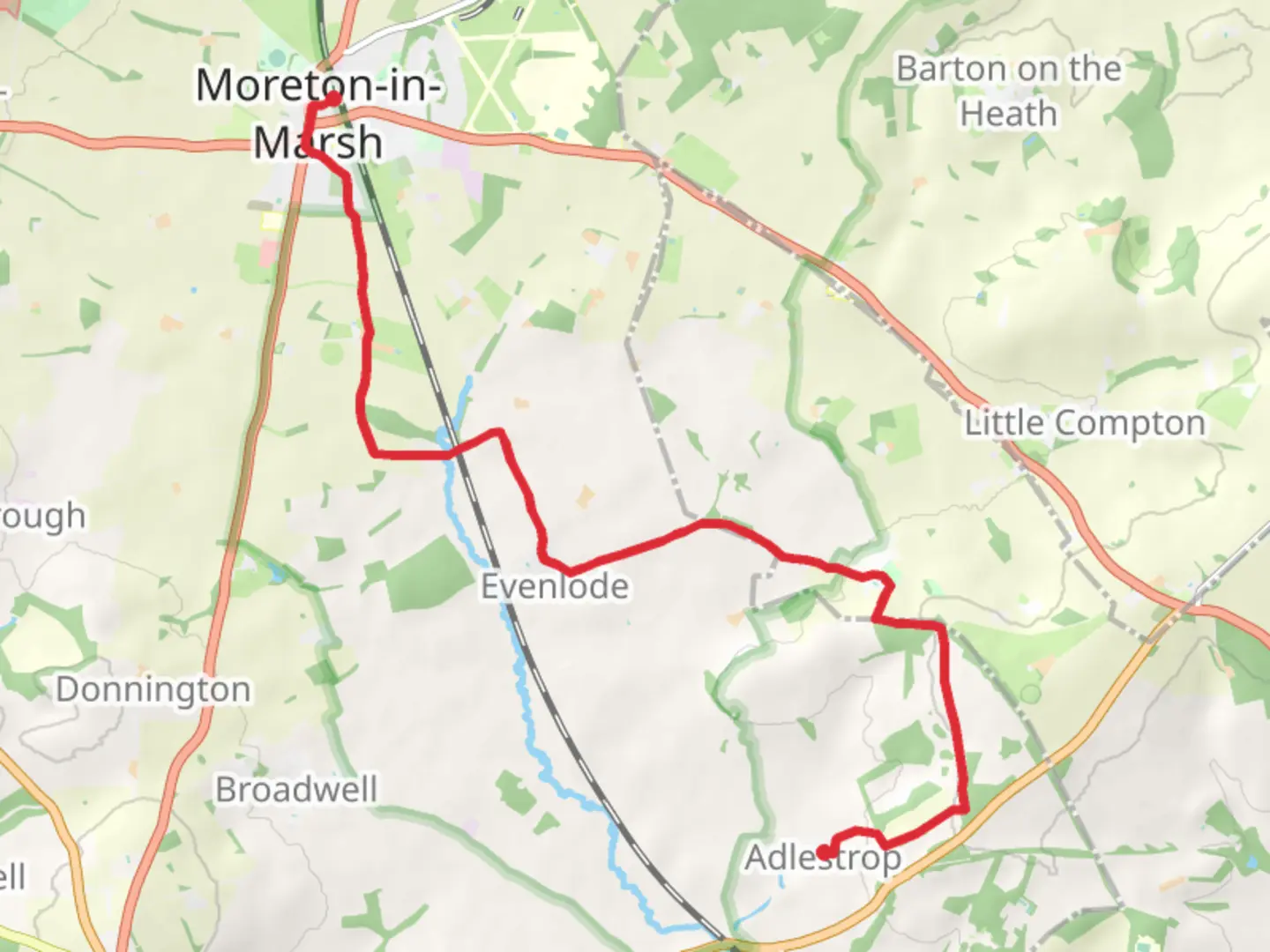 An image depicting the trail Adlestrop to Moreton In Marsh Walk and its surrounding area.