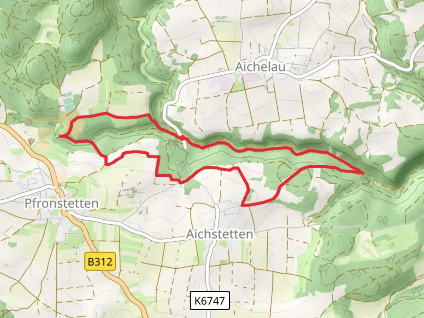 An image depicting the trail Hochgehackert Loop and its surrounding area.