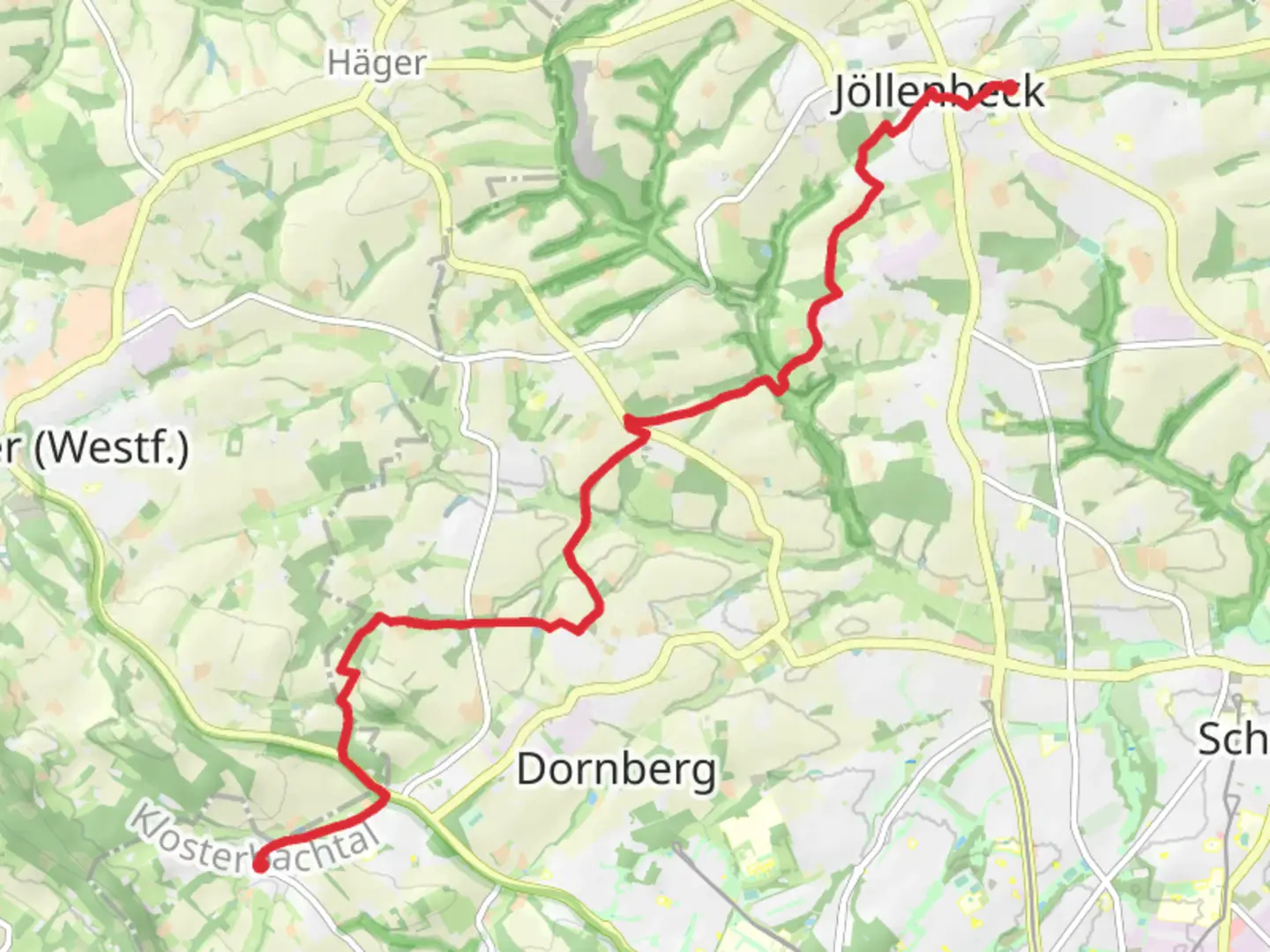 An image depicting the trail Muehlenteich via Kronenweg from Joellenbeck to Kirchdornberg and its surrounding area.