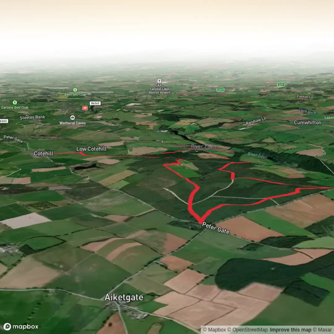 An image depicting the trail Hike from Cotehill around High Stand Woods and its surrounding area.