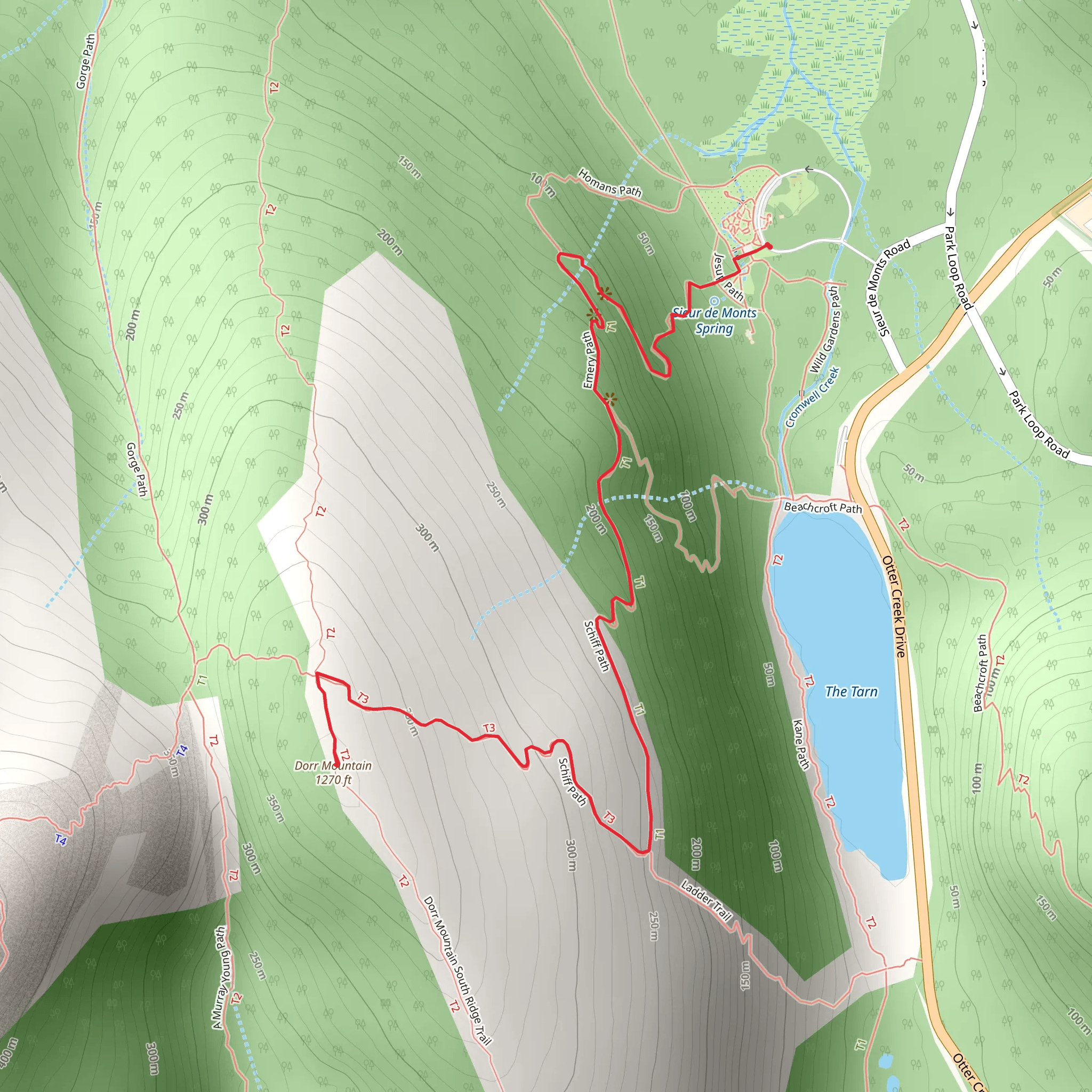 Dorr Mountain via Schiff Path mobile static map