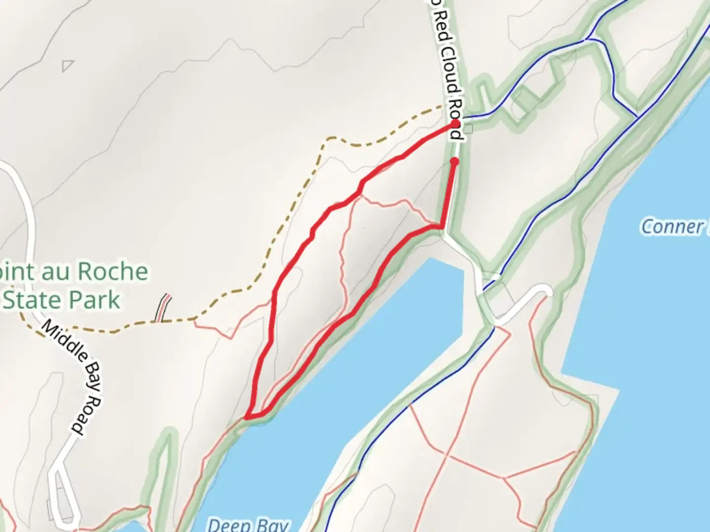 An image depicting the trail Camp Red Cloud Road Loop near Deep Bay and its surrounding area.