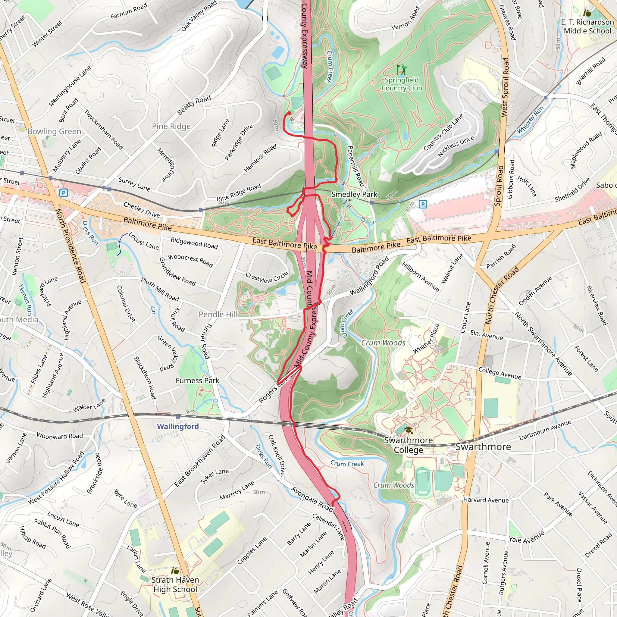 Crum Creek via Leiper Smedley Trail mobile static map