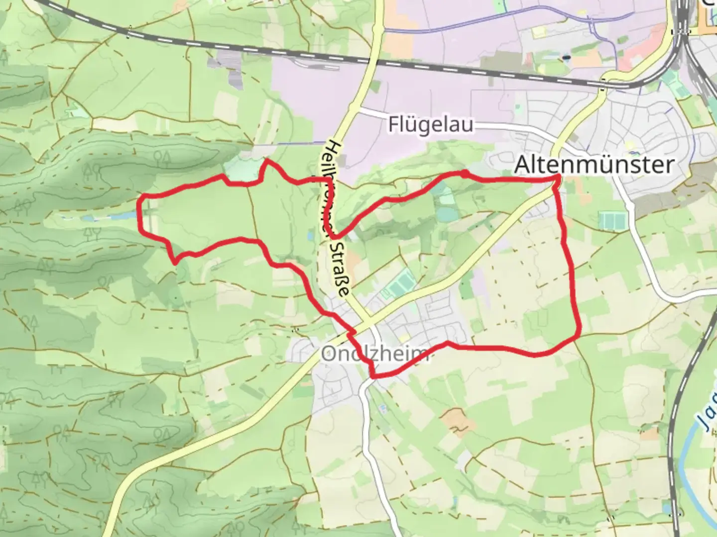 An image depicting the trail Onolzheim Loop and its surrounding area.