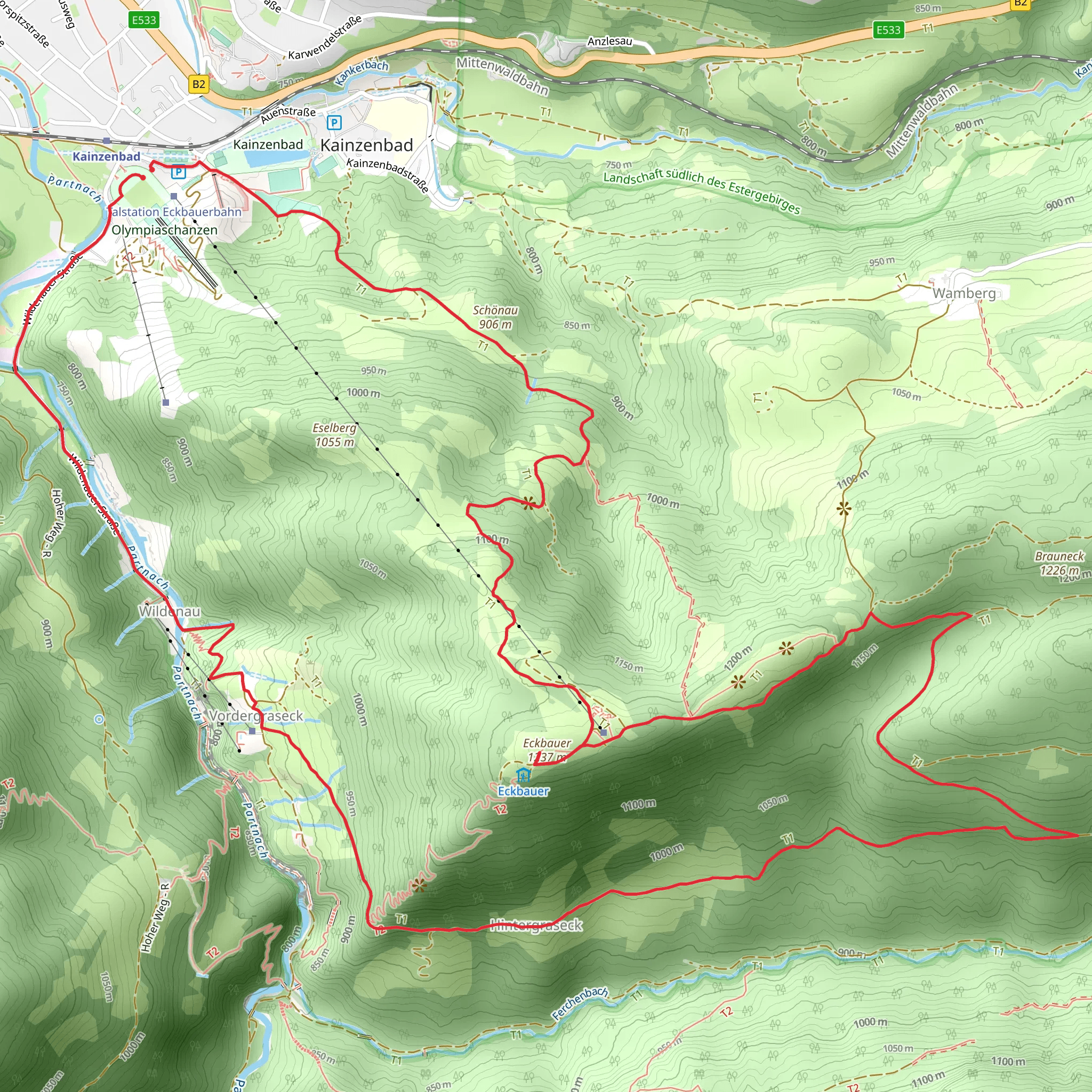 Eckbauer and Wegentz der Gemeinde Garmisch-Partenkirchen mobile static map