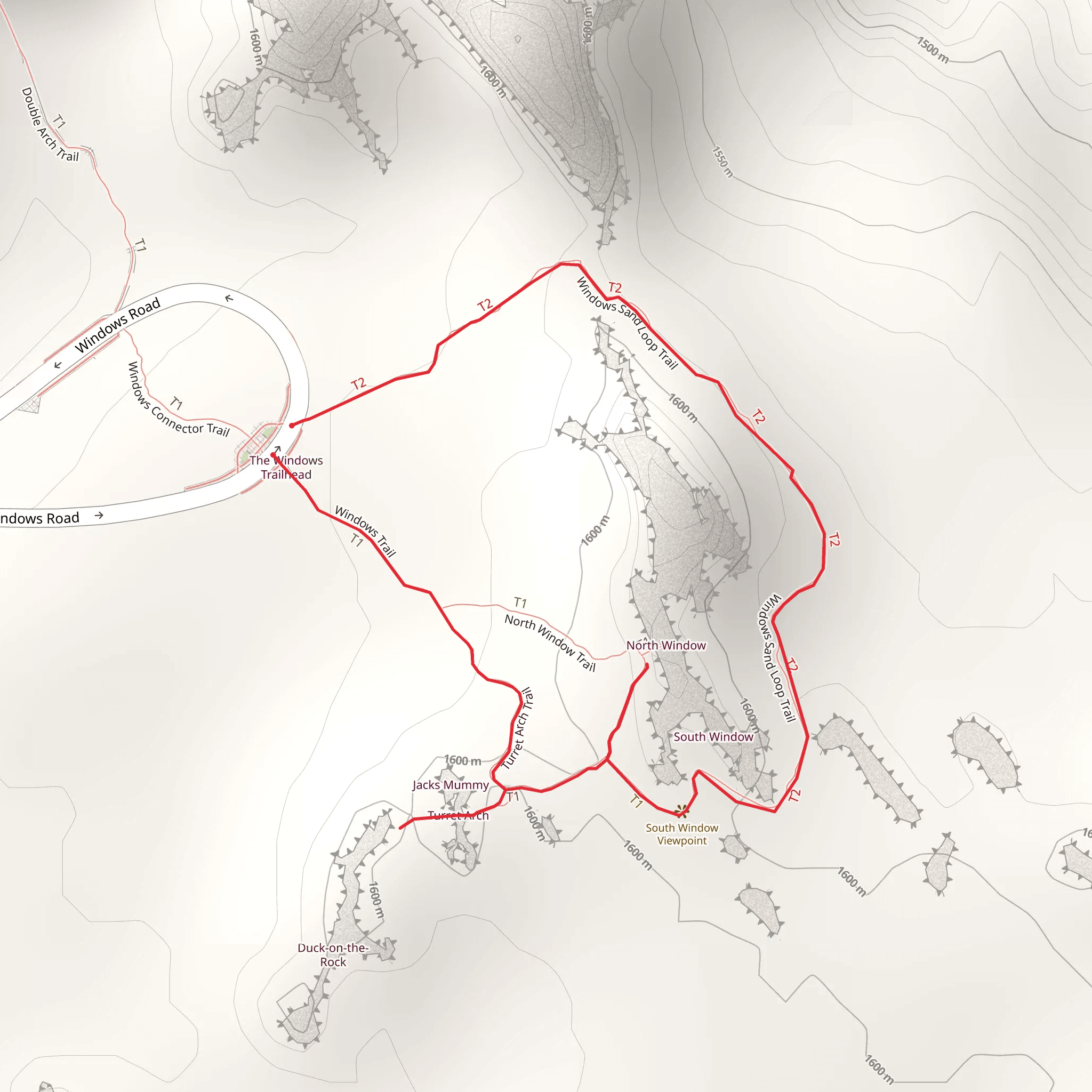 Windows Loop and Turret Arch Trail mobile static map