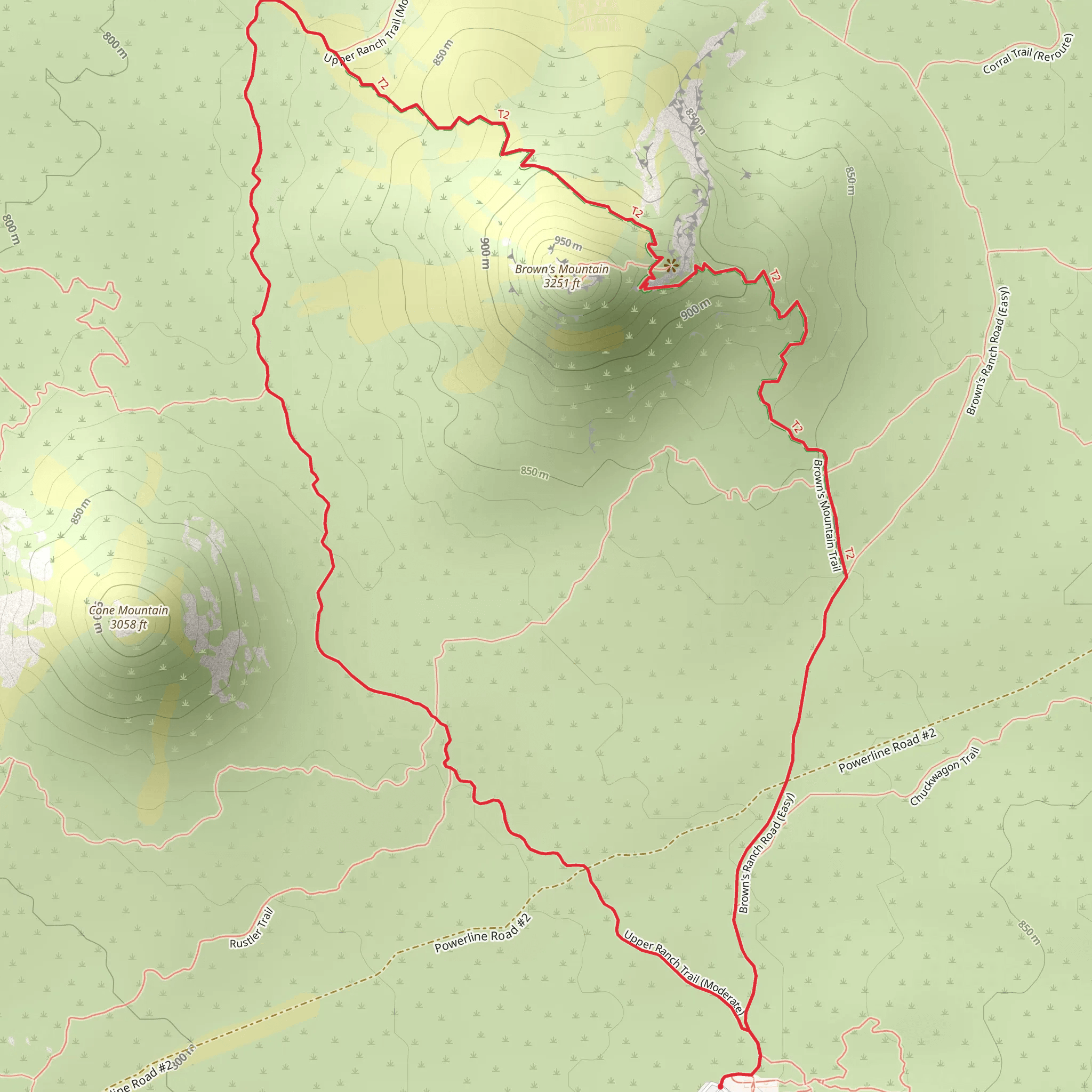 Brown's Ranch Road, Brown's Mountain and Upper Ranch Loop Trail mobile static map