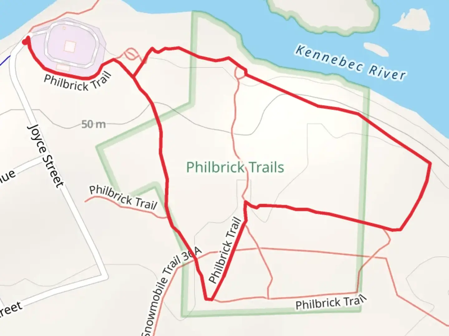 An image depicting the trail Kennebec River via Philbric Trail and its surrounding area.