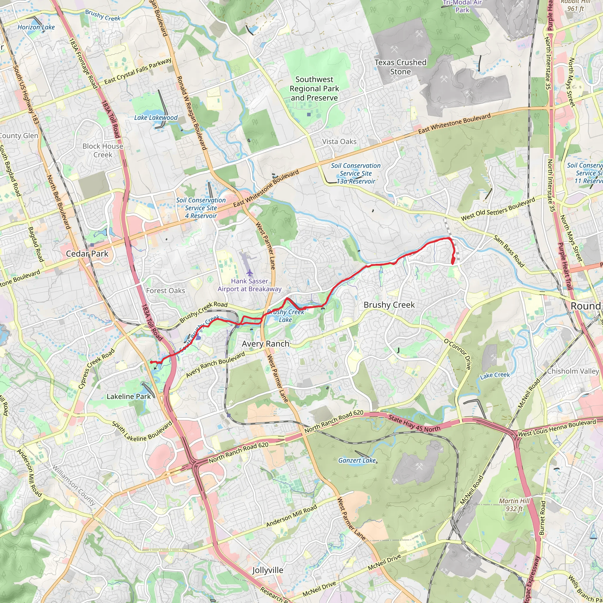 Brushy Creek Regional Trail mobile static map