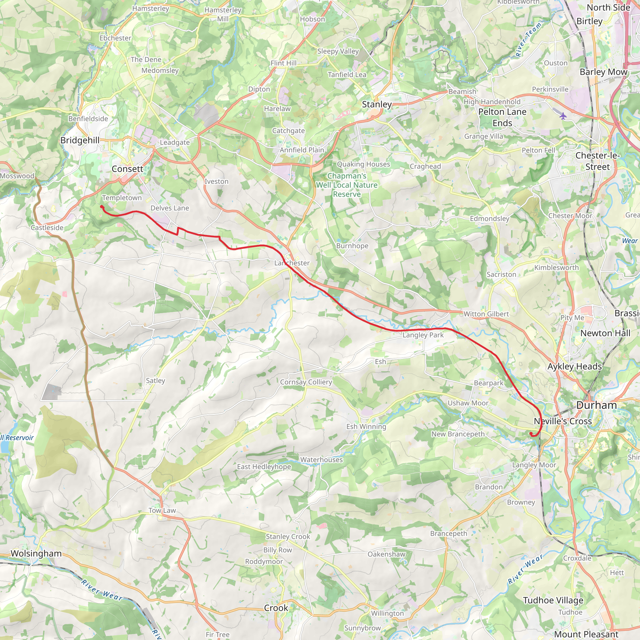 Templetown to Broompark Walk mobile static map