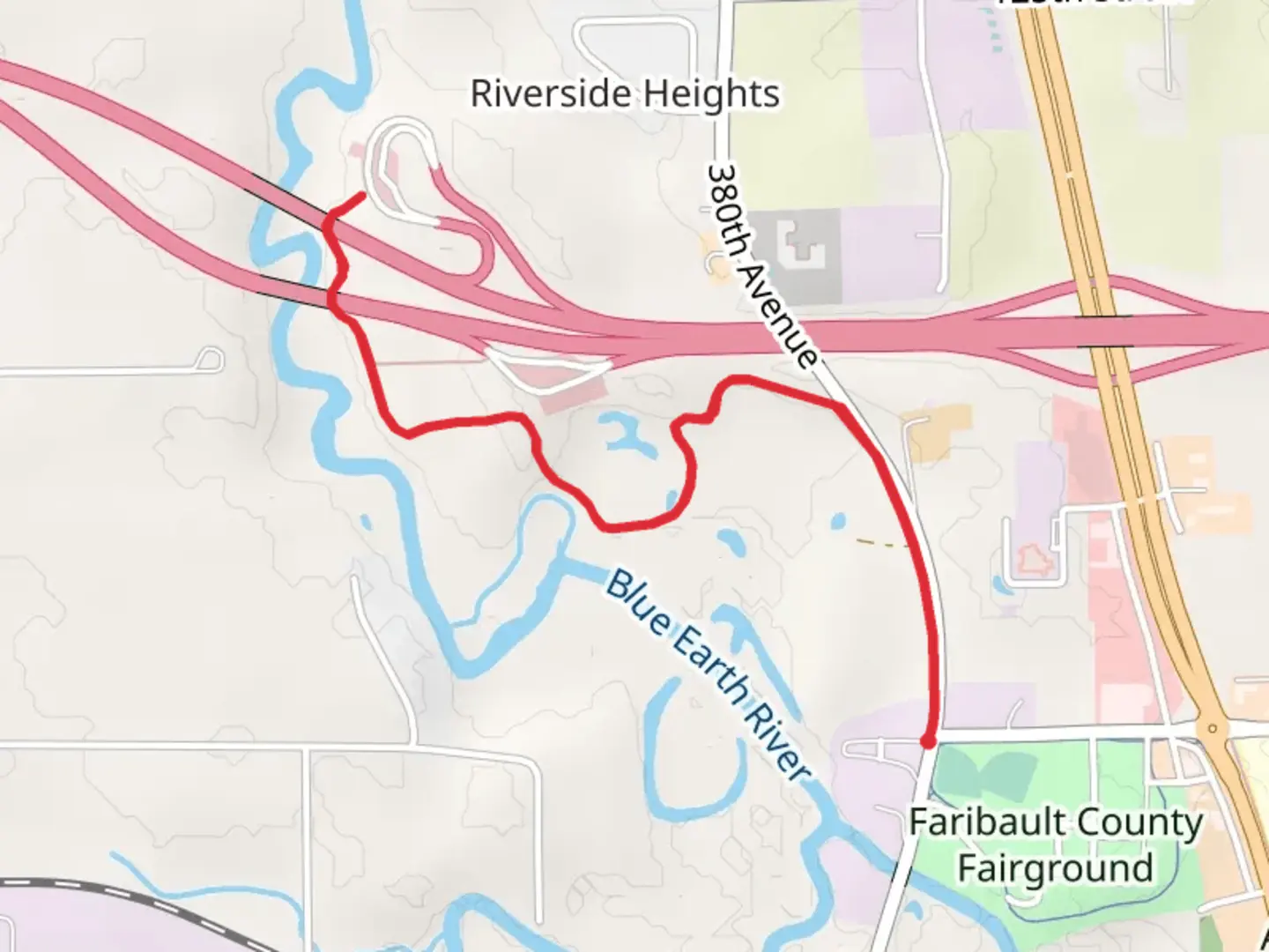 An image depicting the trail Blue Earth River Walk and its surrounding area.