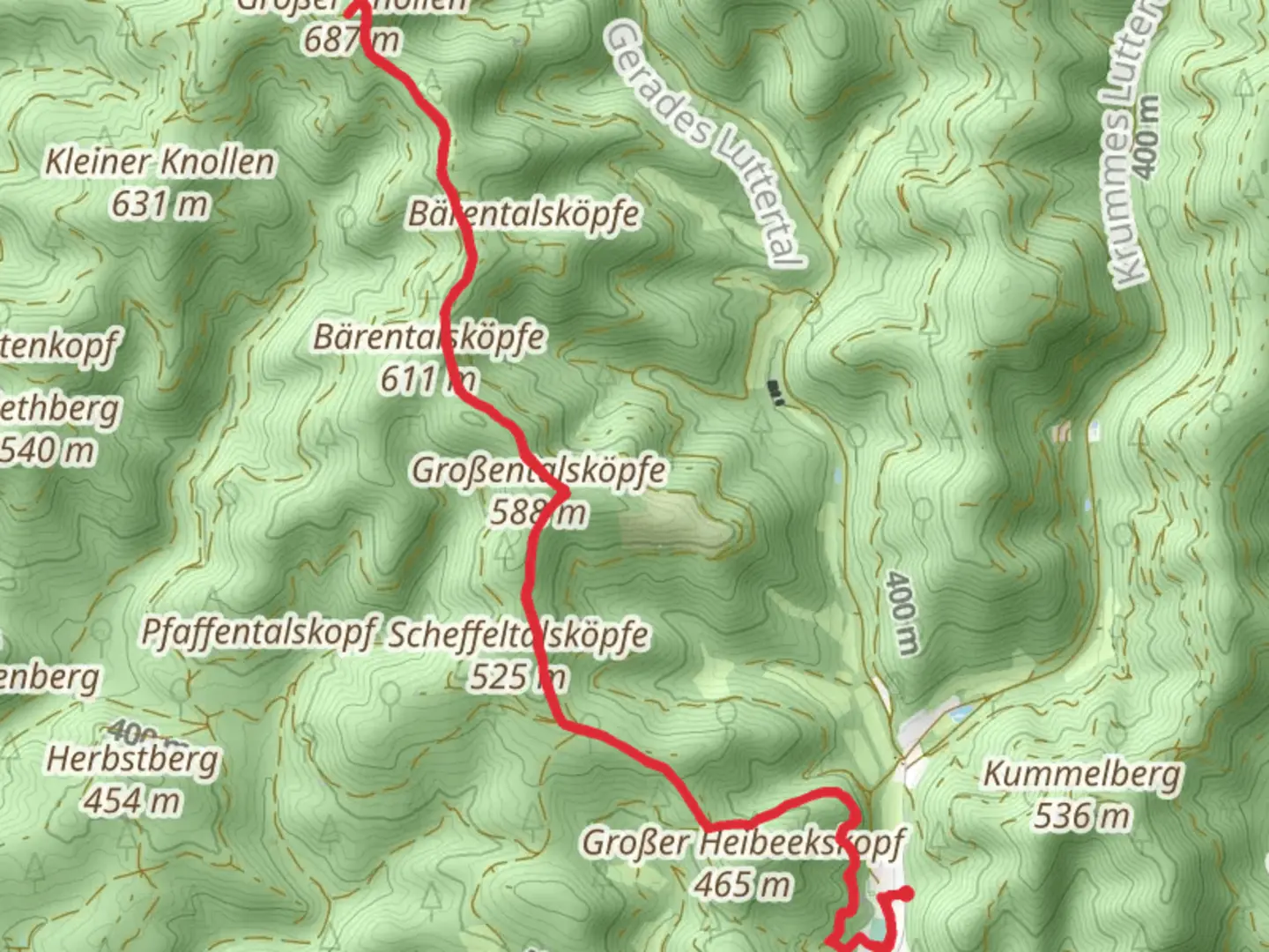 An image depicting the trail Großentalsköpfe and Großer Knollen Walk and its surrounding area.