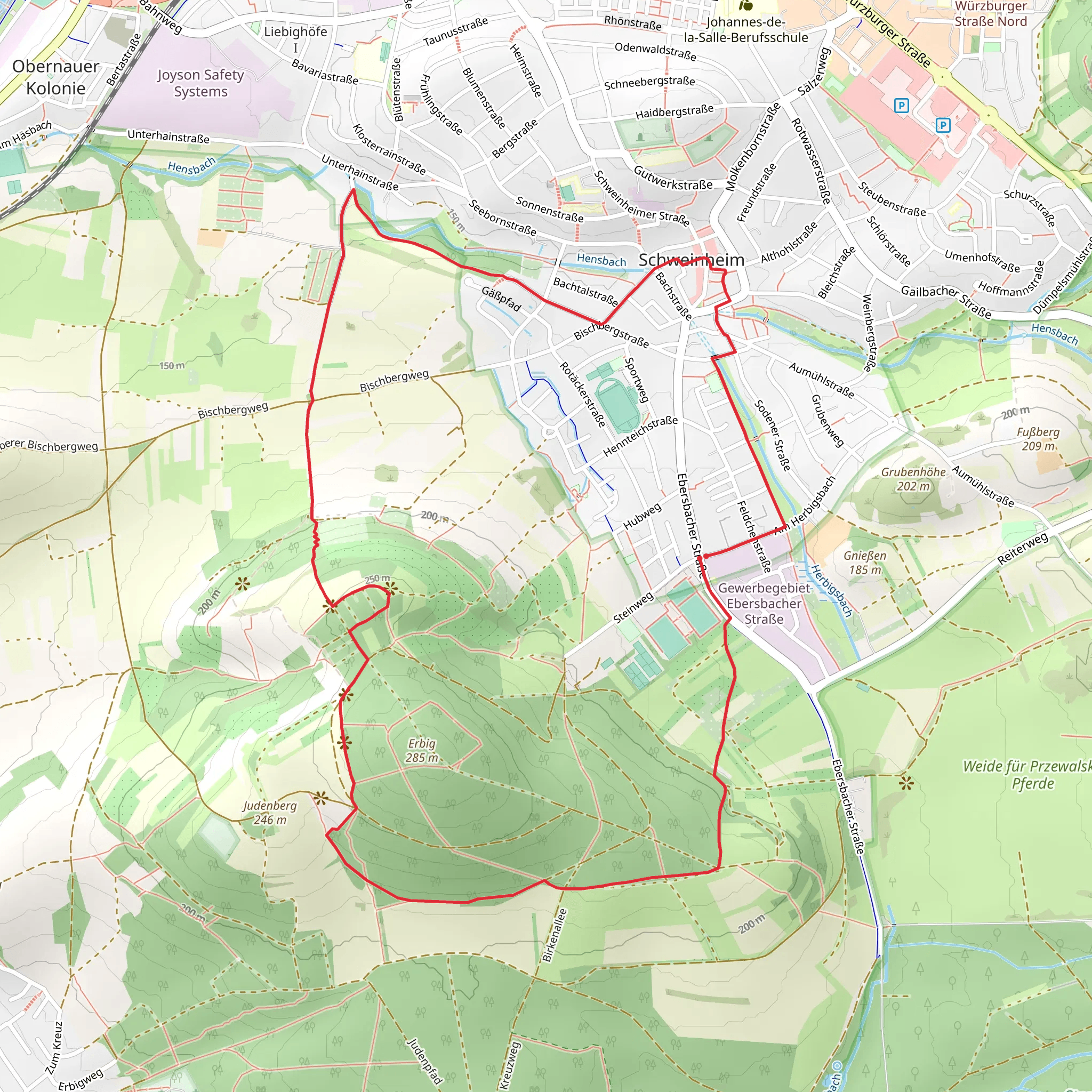 Aschaffenburg Rundweg and Hinkelspfad mobile static map