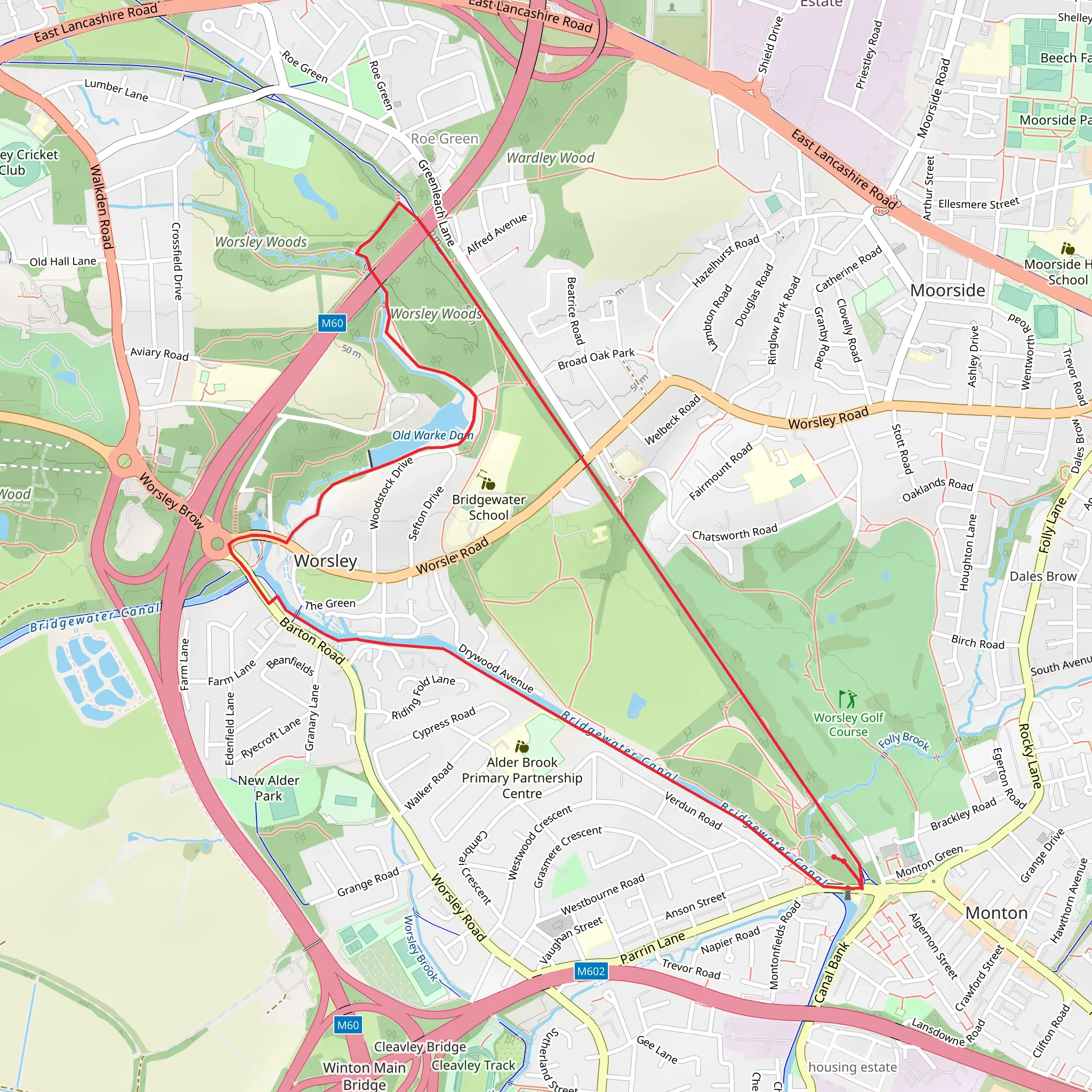 Roe Green Loopline and Bridgewater Way mobile static map