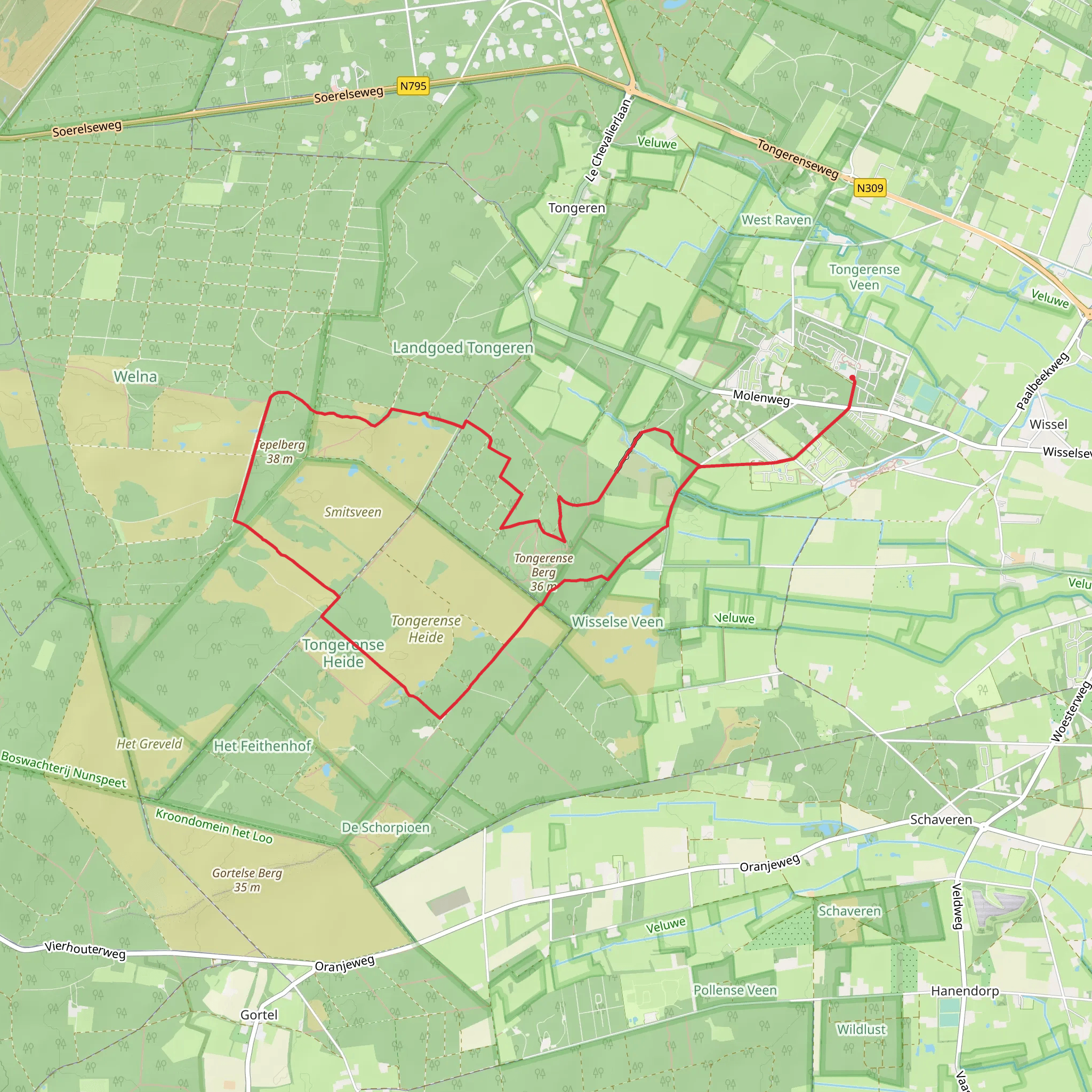Tongerense Heide and Tongerense Berg via Boerweg mobile static map