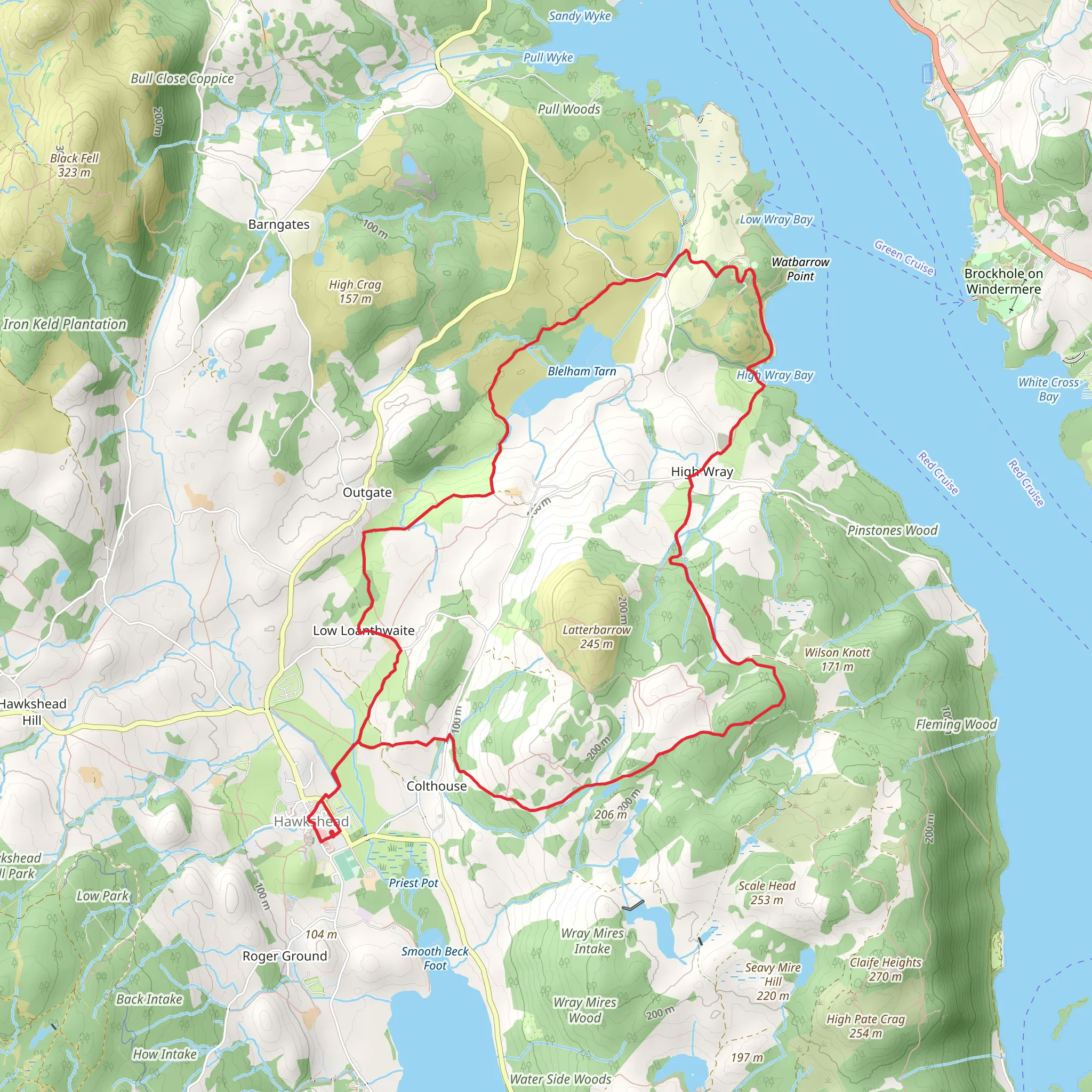 High Wray Bay, Waterson Intake and Rough Hows Loop mobile static map