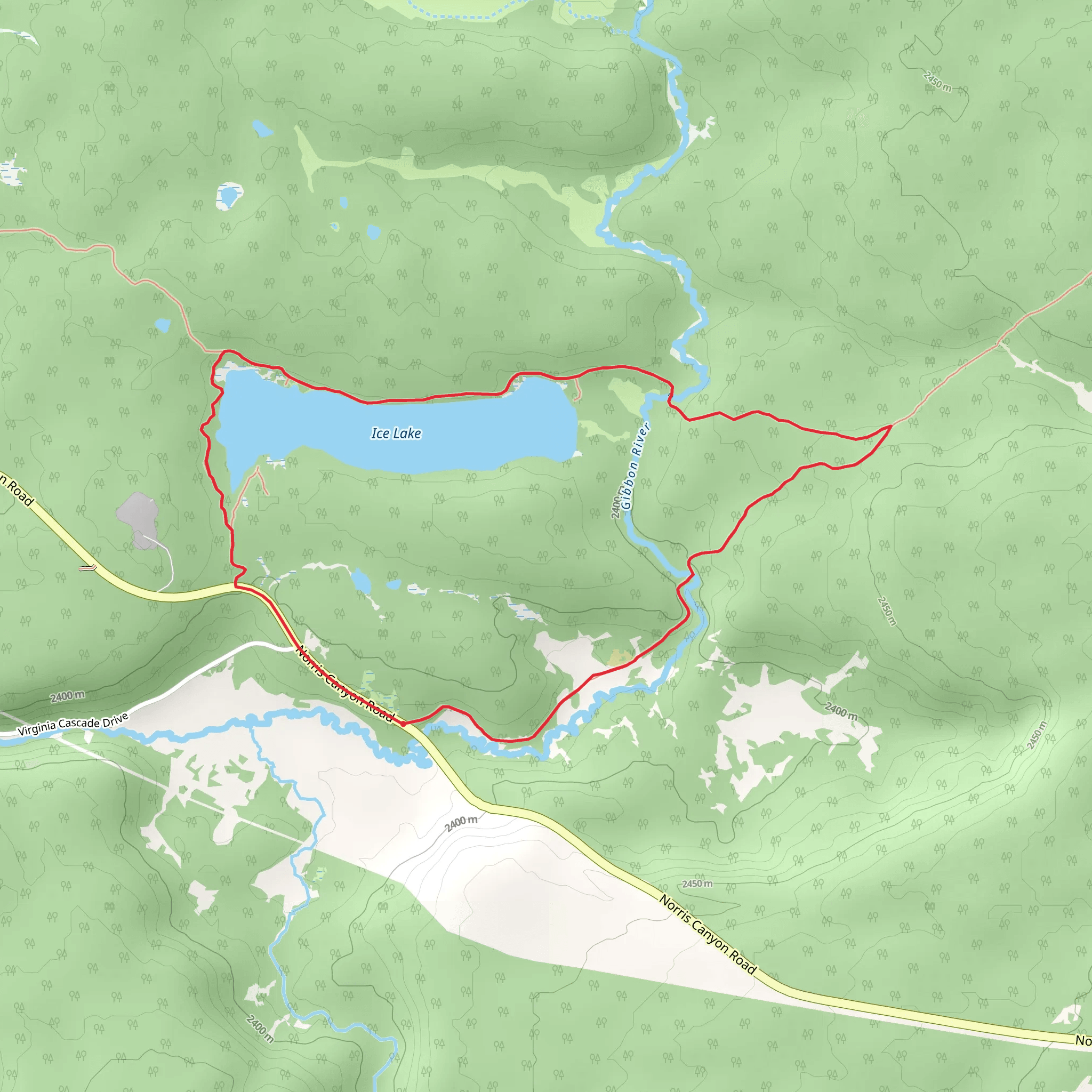 Ice Lake and Little Gibbon Falls Loop Trail mobile static map