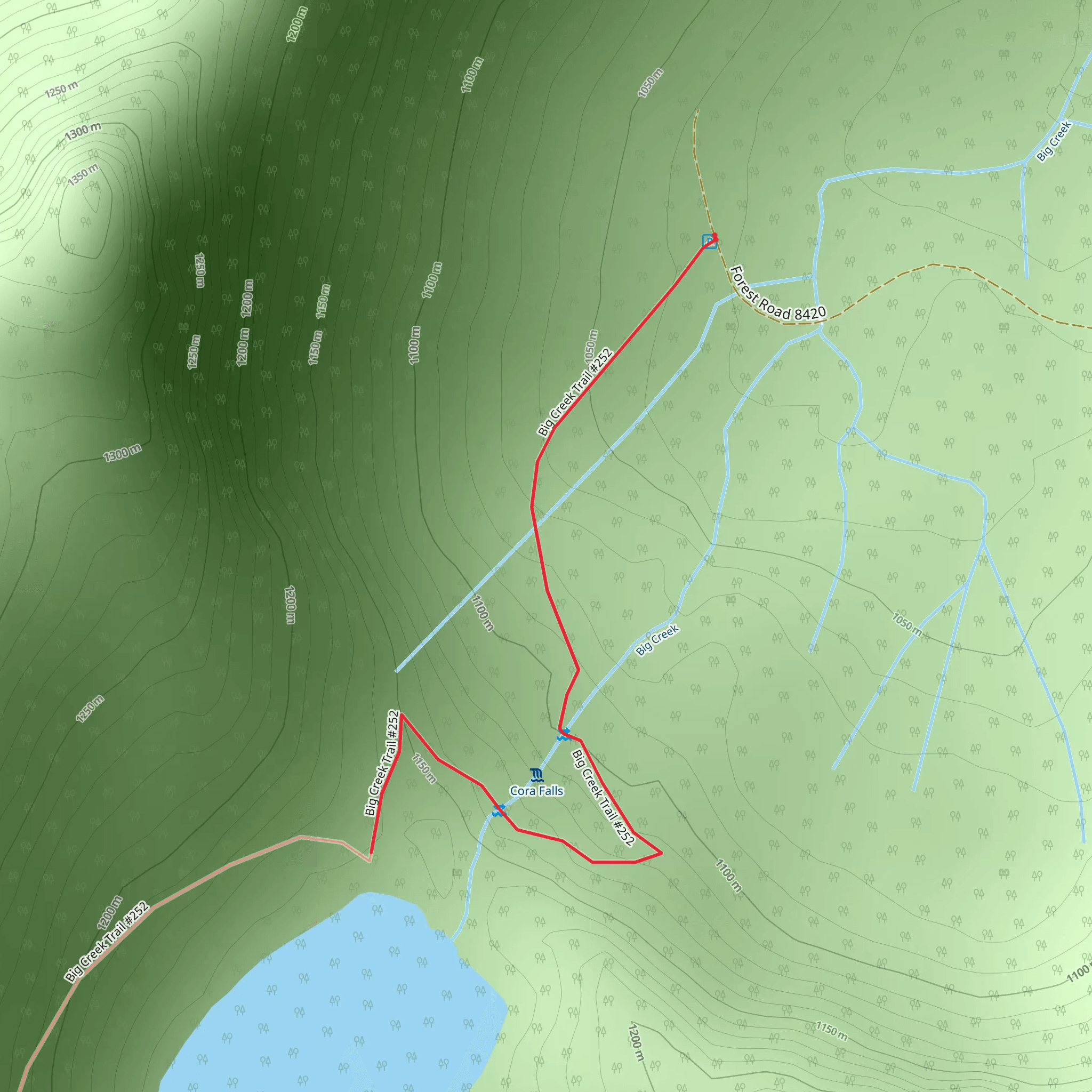 Big Creek Trail to Cora Lake mobile static map