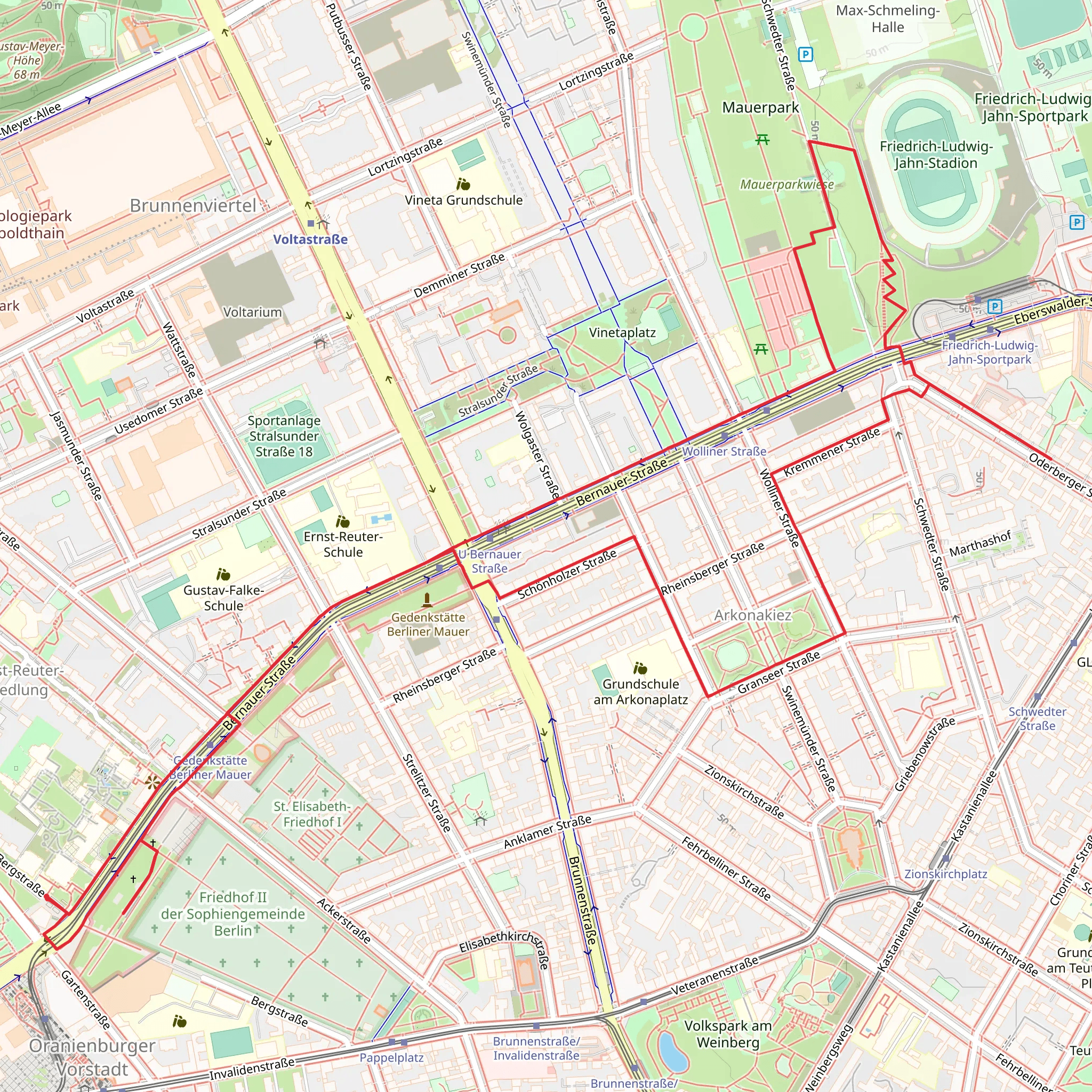 Berlin Wall Memorial via Luebarser Weg mobile static map