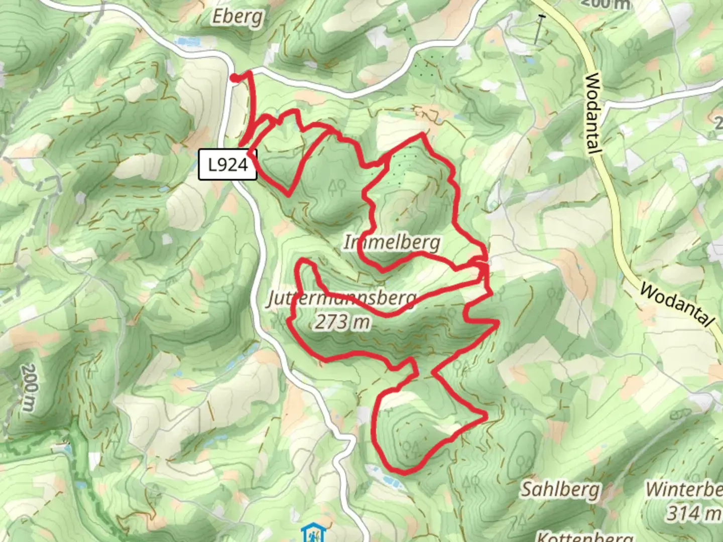 An image depicting the trail Am Roten Haus Rundweg and Waldhof Loop and its surrounding area.