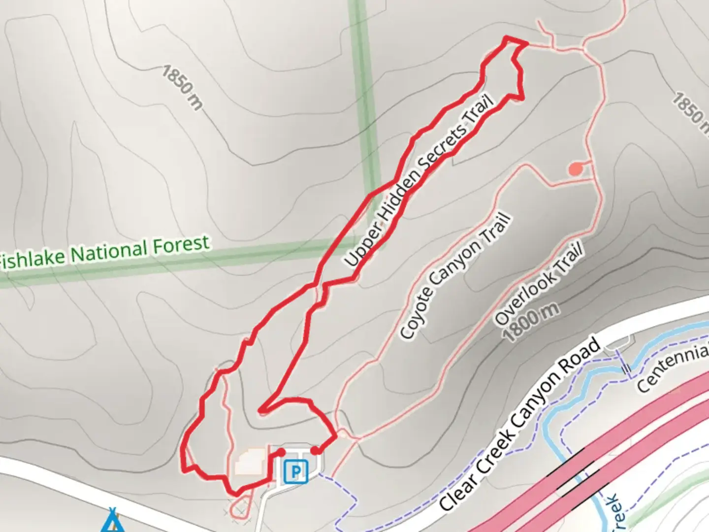 An image depicting the trail Court of Ceremonies Trail and its surrounding area.
