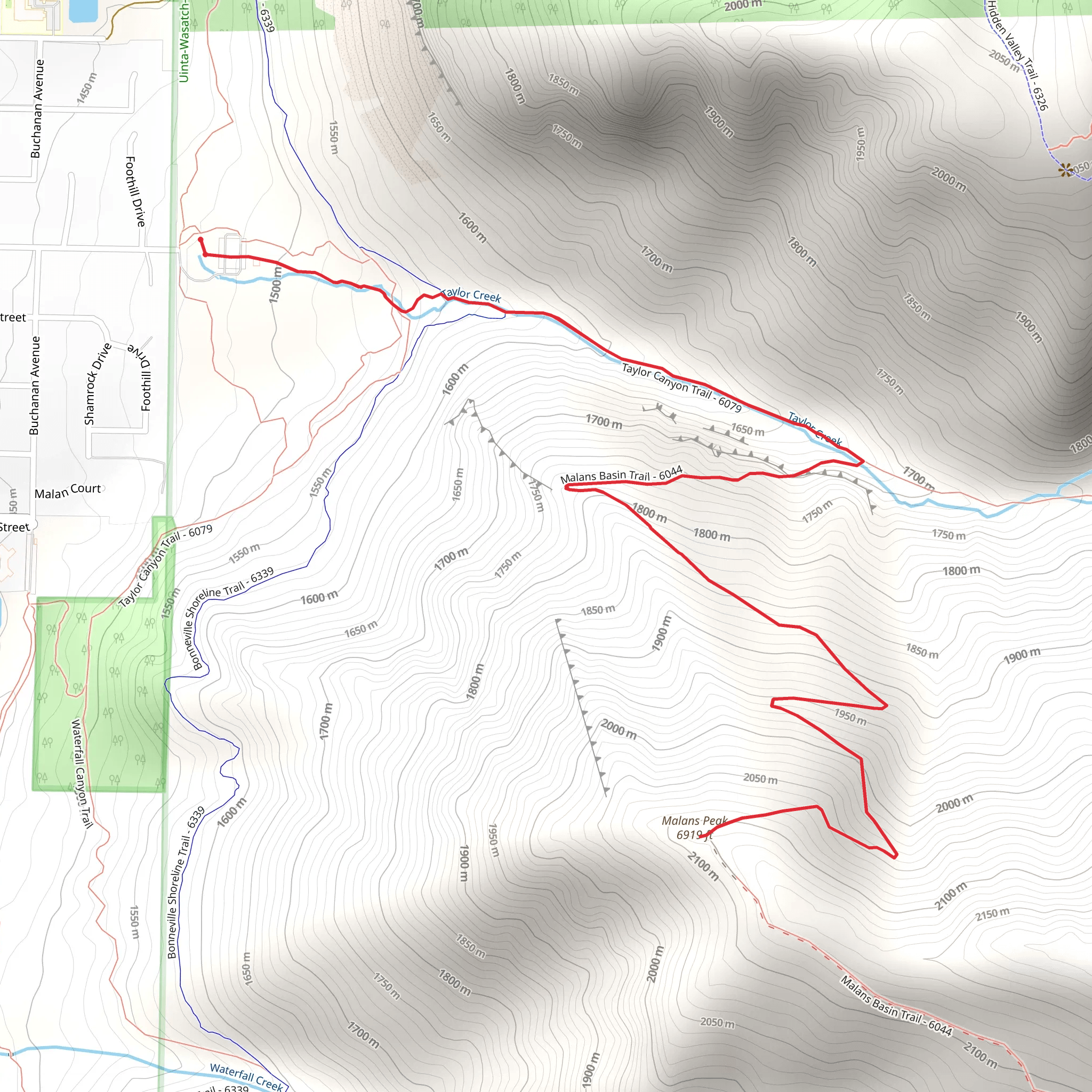 Malans Peak via Malans Basin Trail mobile static map