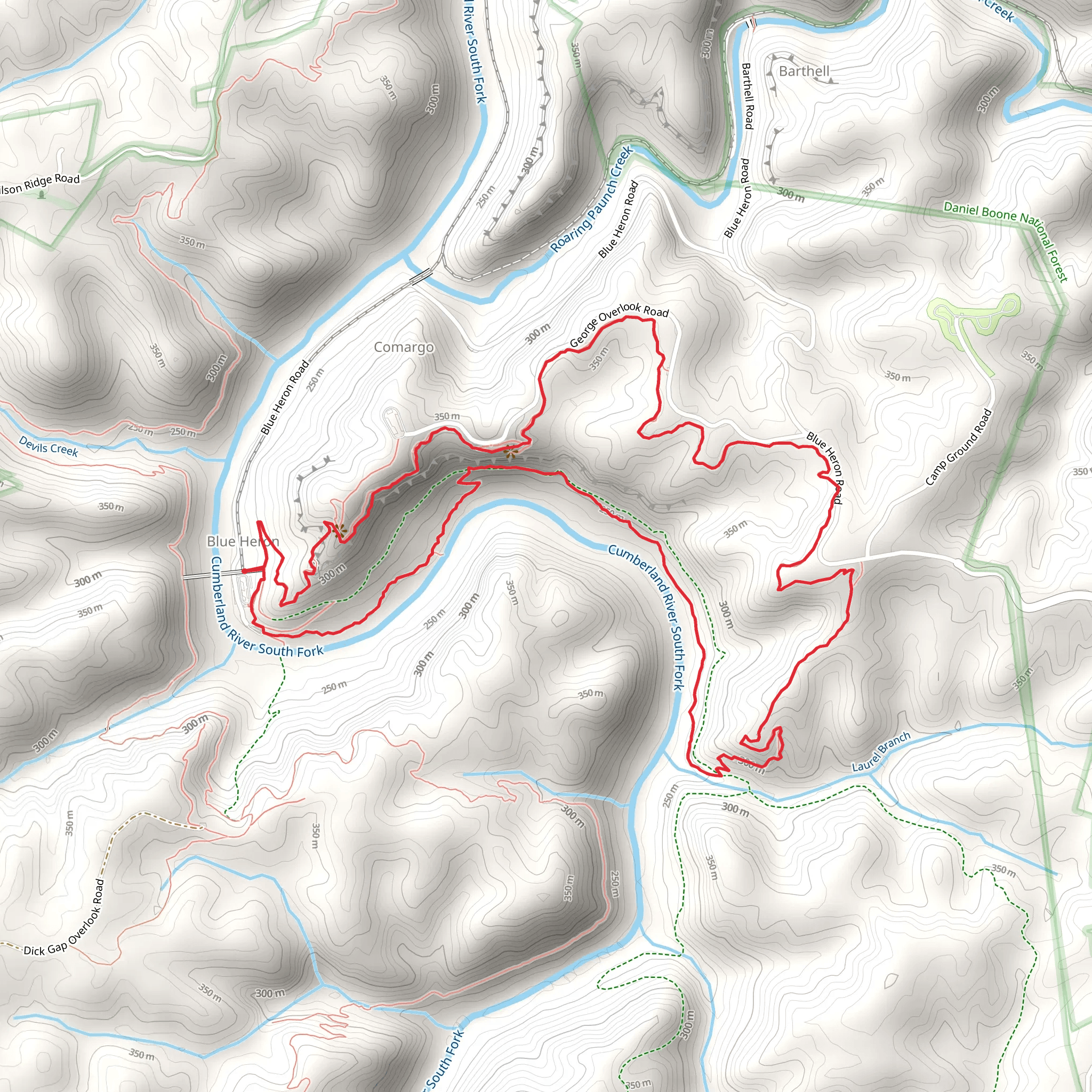 Blue Heron Loop via Cumberland River South Fork mobile static map