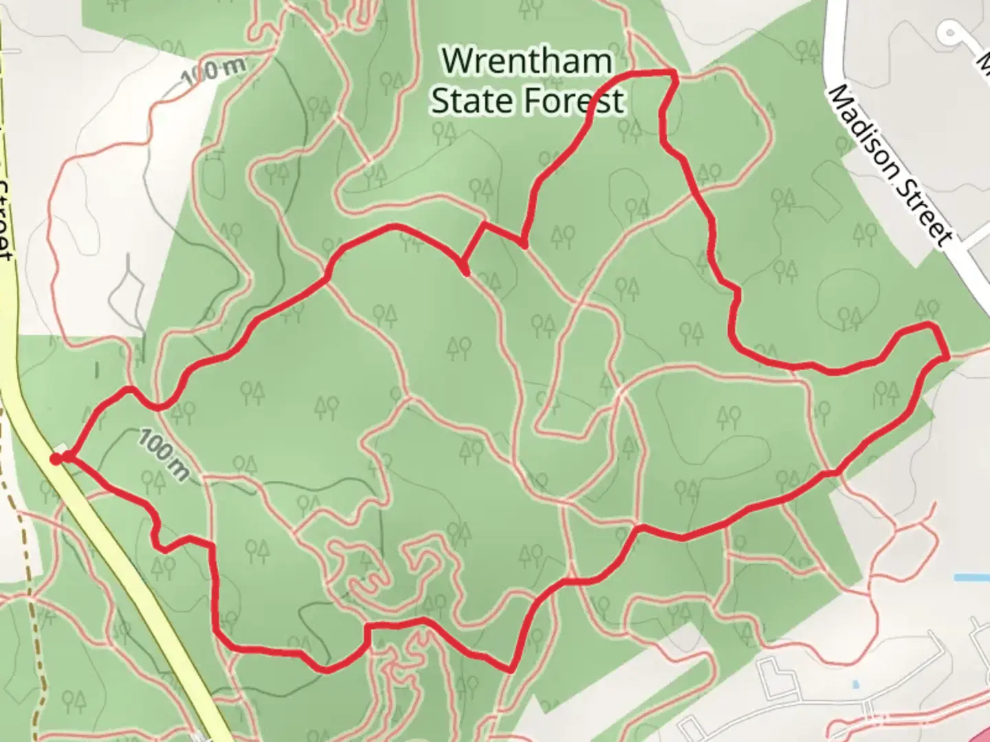 An image depicting the trail Red Fox Loop and its surrounding area.