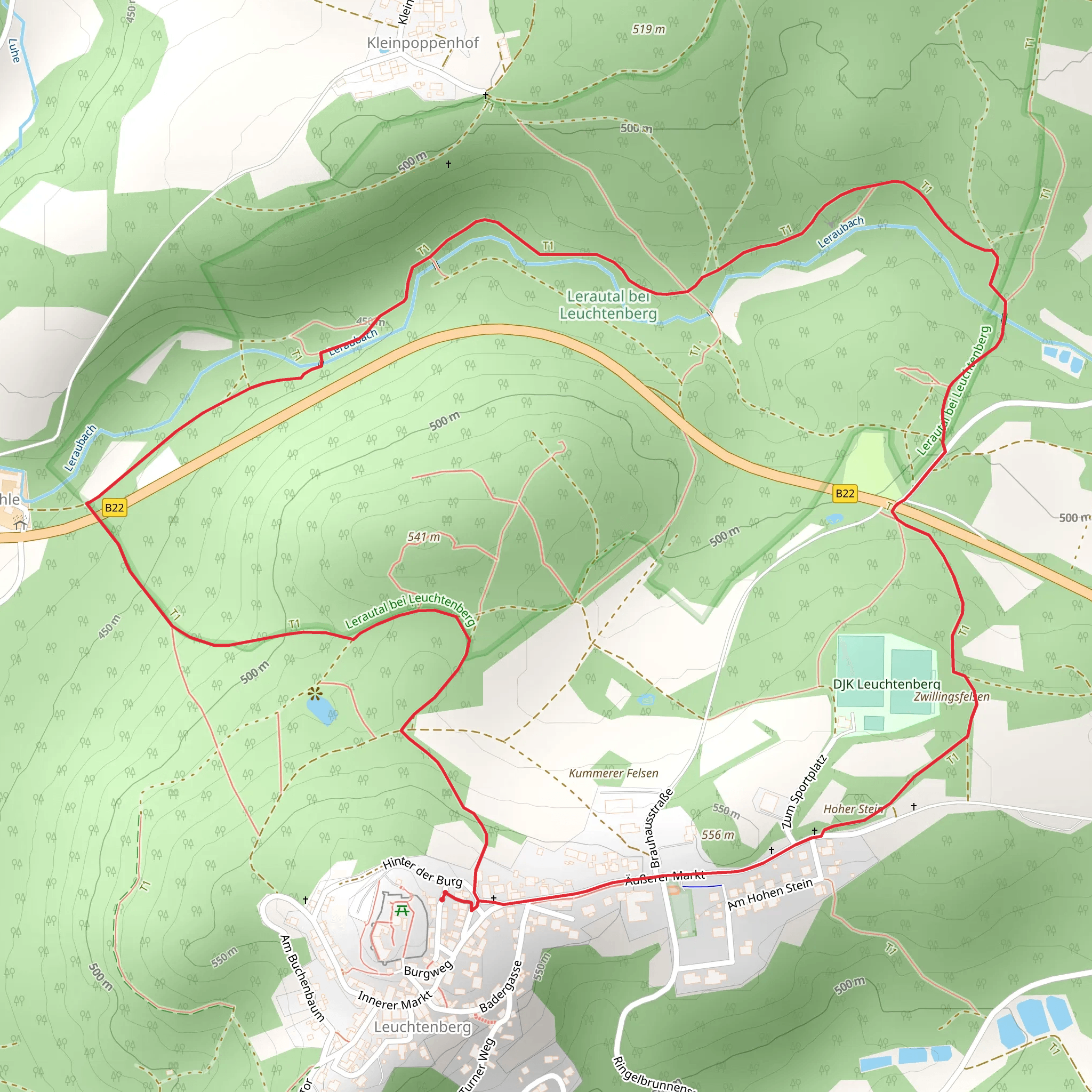 Hoher Stein, Zwillingsfelsen and Wolfslohklamm Loop via 1 Lerautal mobile static map