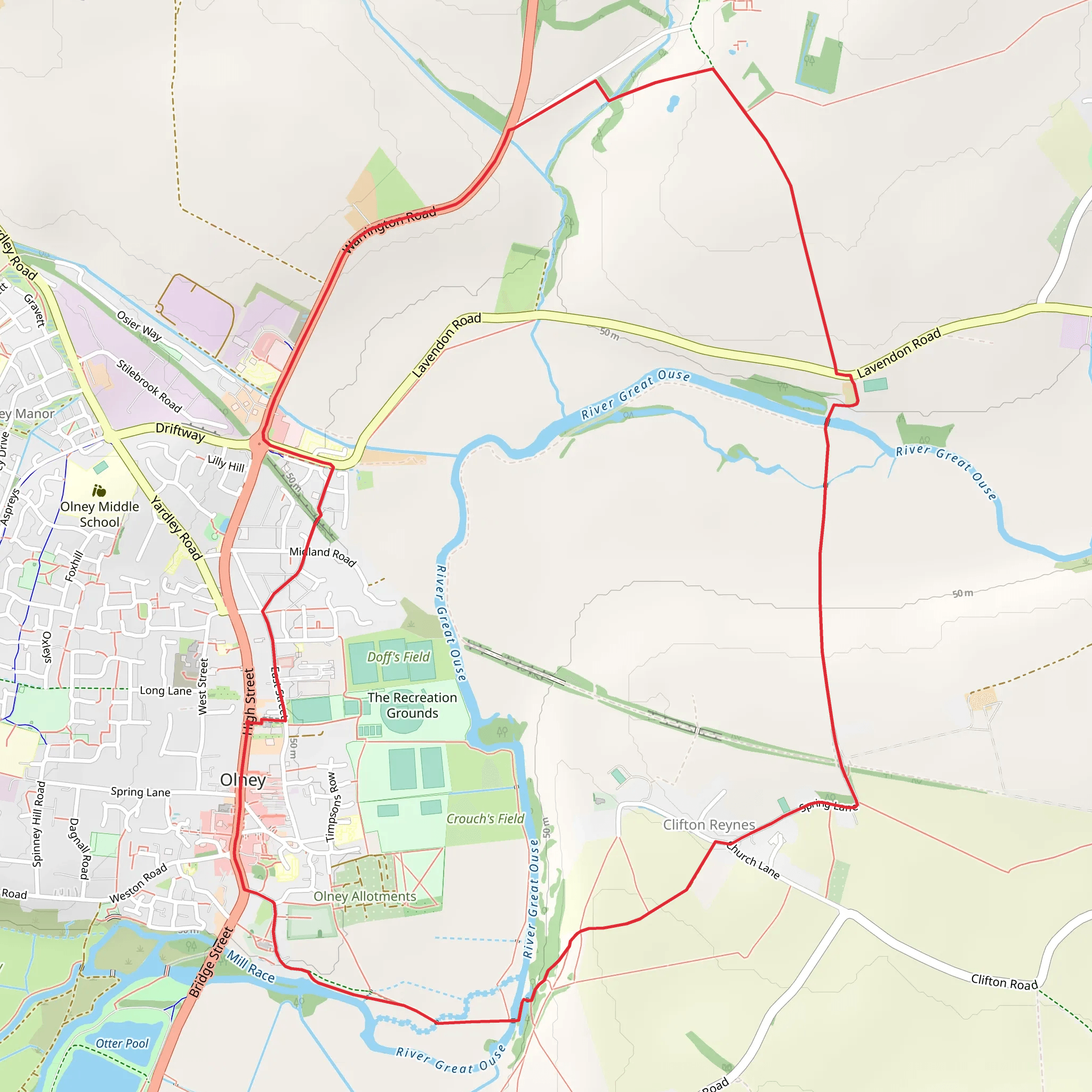 Olney and Clifton Reynes Loop mobile static map