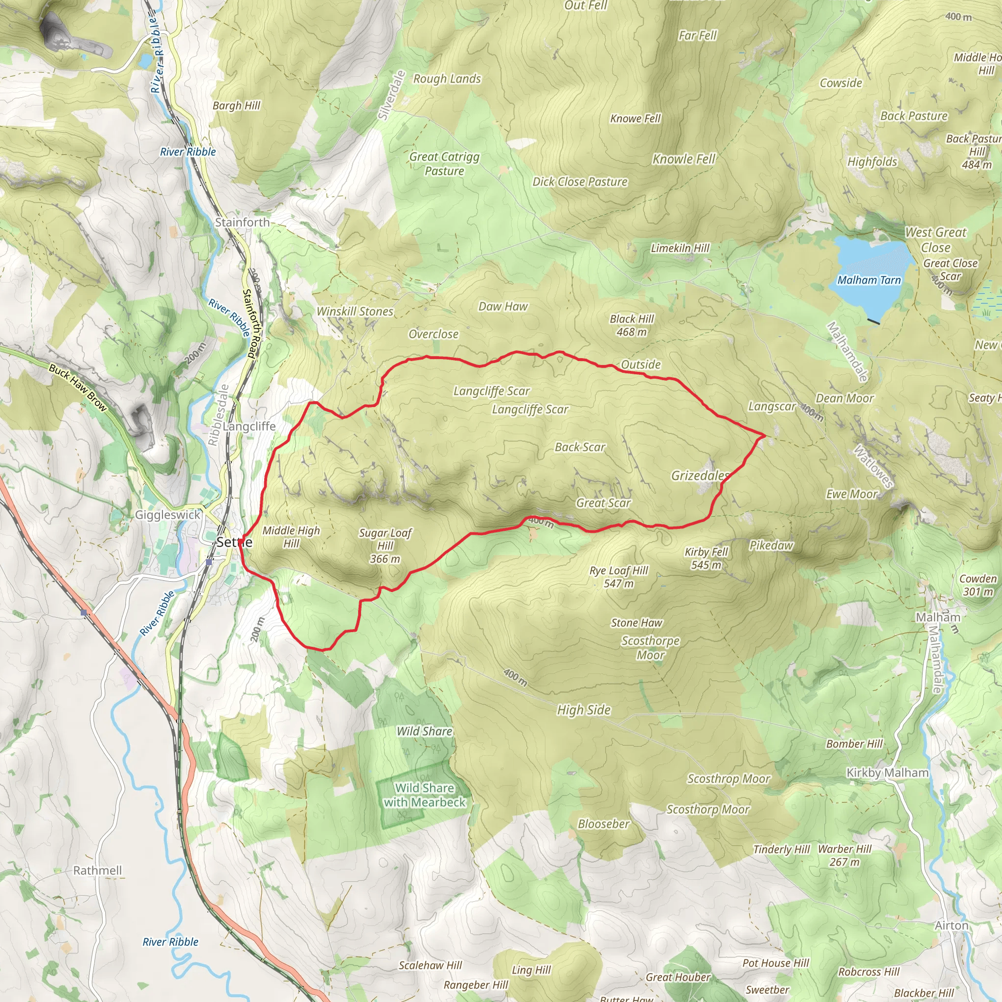 Settle Loop via Pennine Bridleway mobile static map