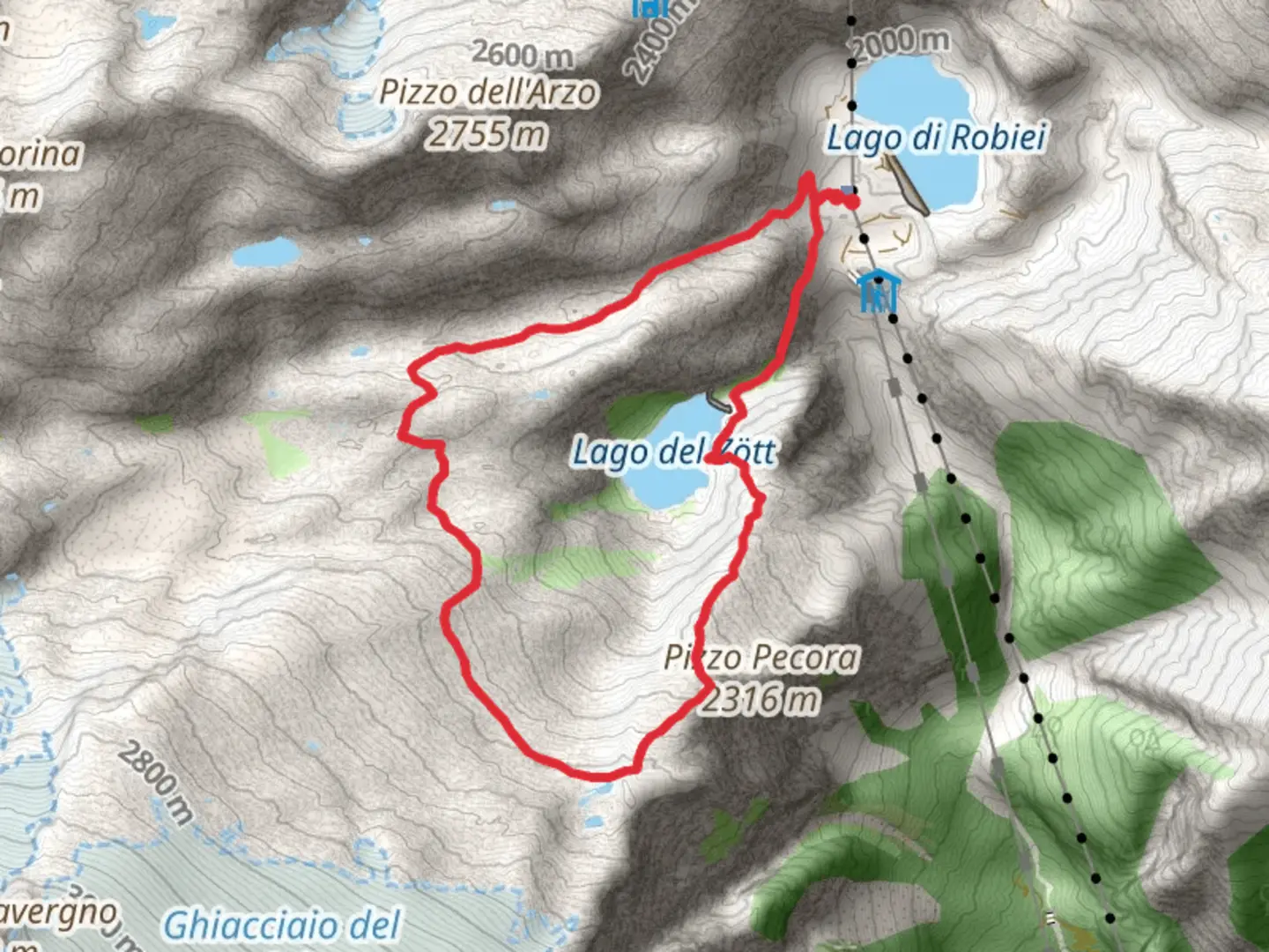 An image depicting the trail Basodino Glacier and Lago del Zott Loop Trail and its surrounding area.