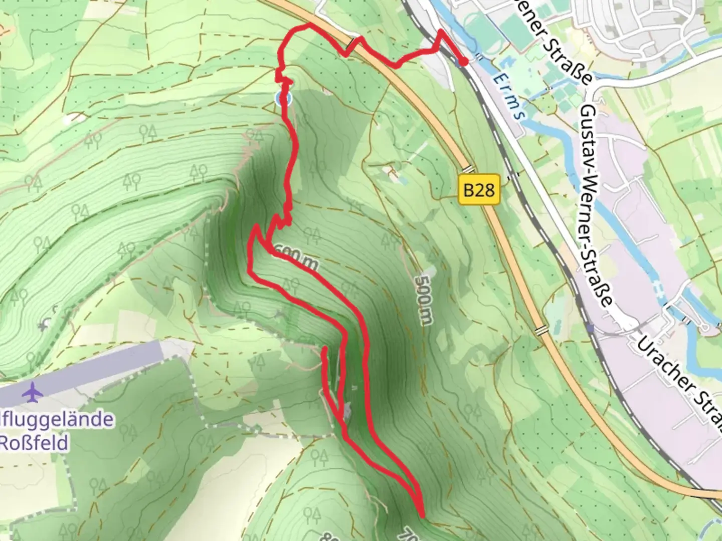 An image depicting the trail Calverbühl, Höllenlöcher and Sonnenfels via Maisental and its surrounding area.