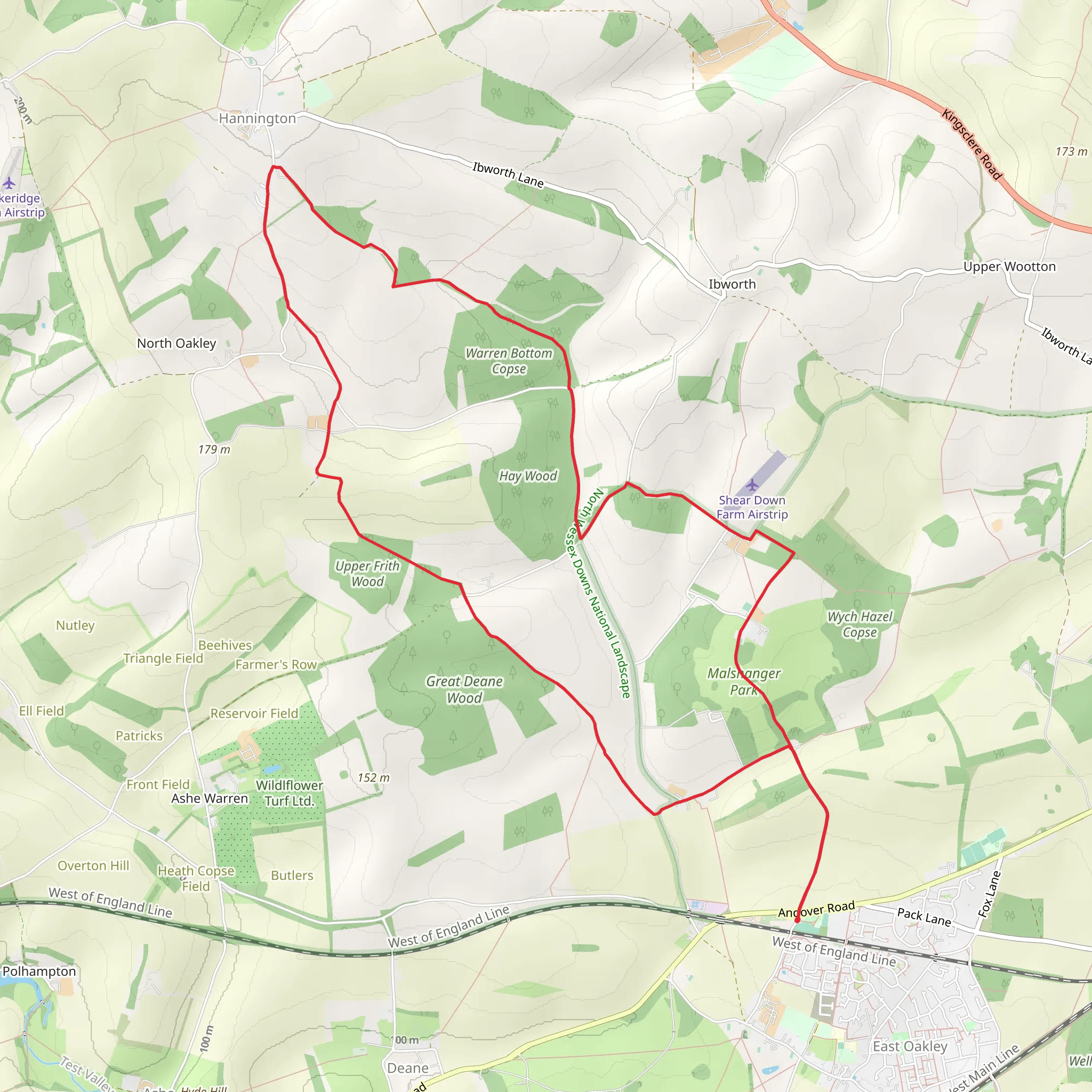 East Oakley to Hannington Loop mobile static map
