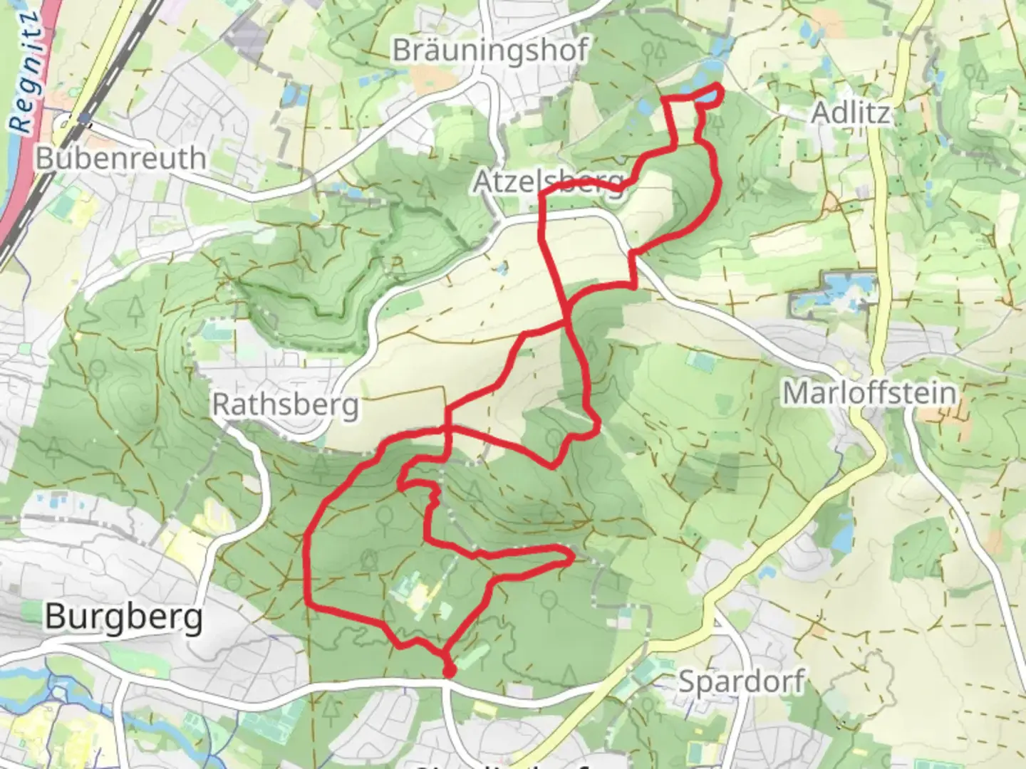 An image depicting the trail Mittlere Schwanenweiher via DAK Eidert and Berg -Talpfad and its surrounding area.