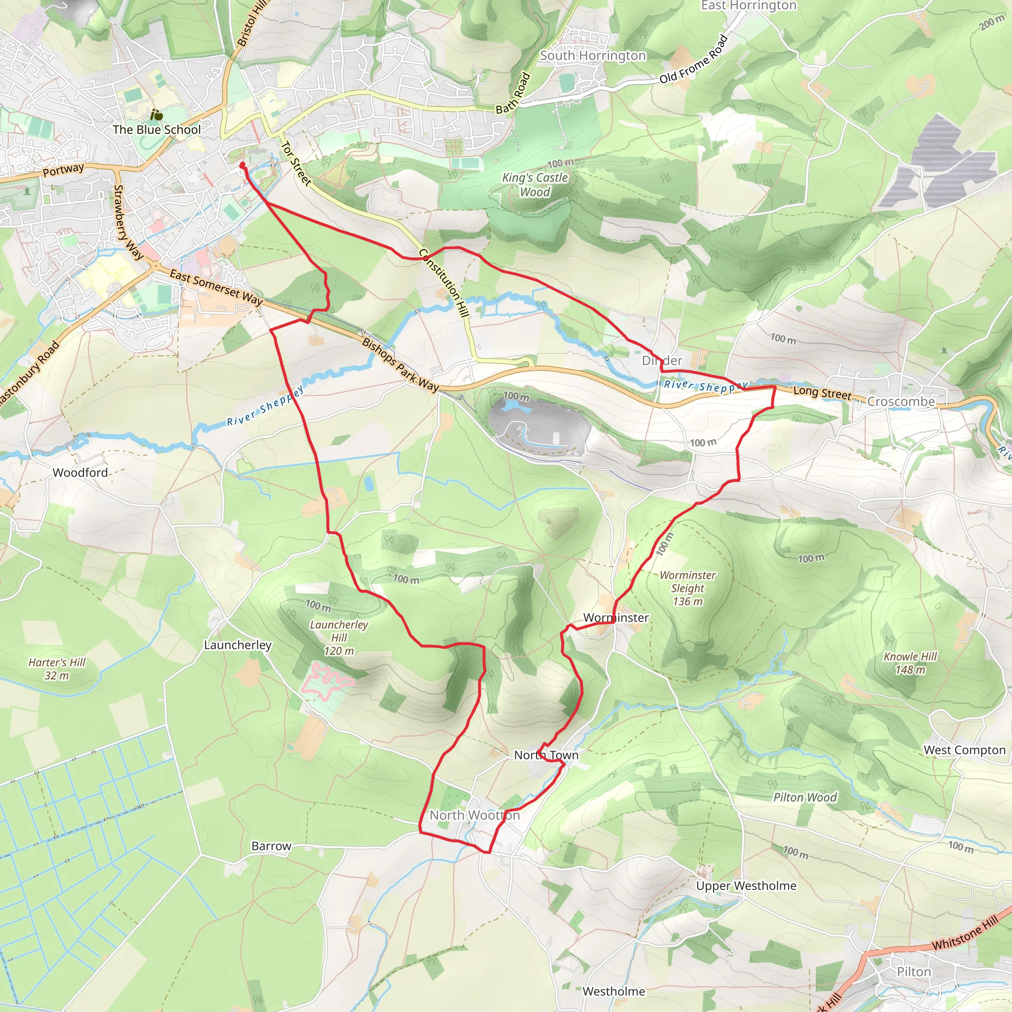 North Wootton and Worminster from Wells mobile static map