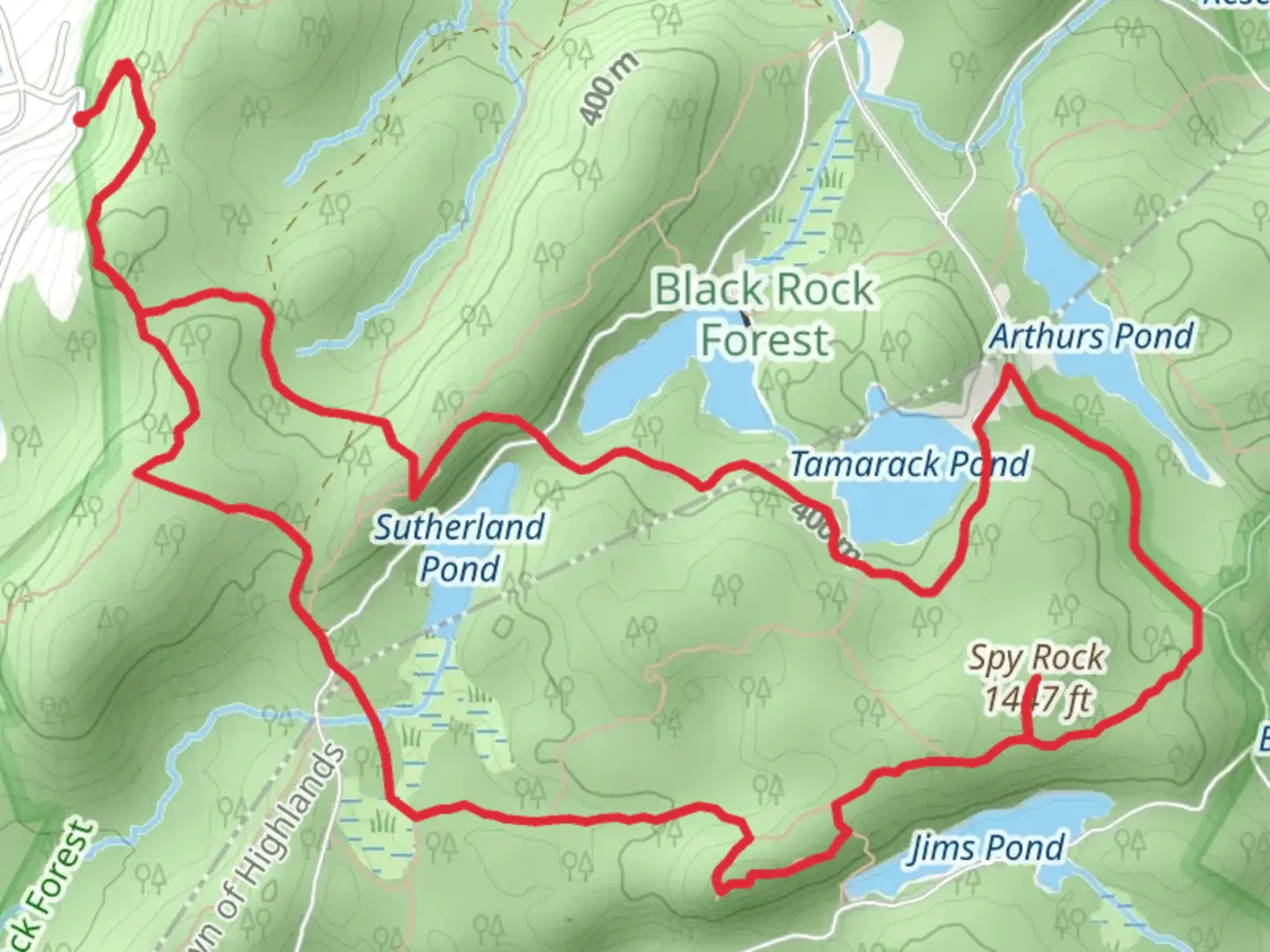 An image depicting the trail Sphagnum Pond, Tamarack Pond and Spy Rock Loop via Chatfield Trail and its surrounding area.
