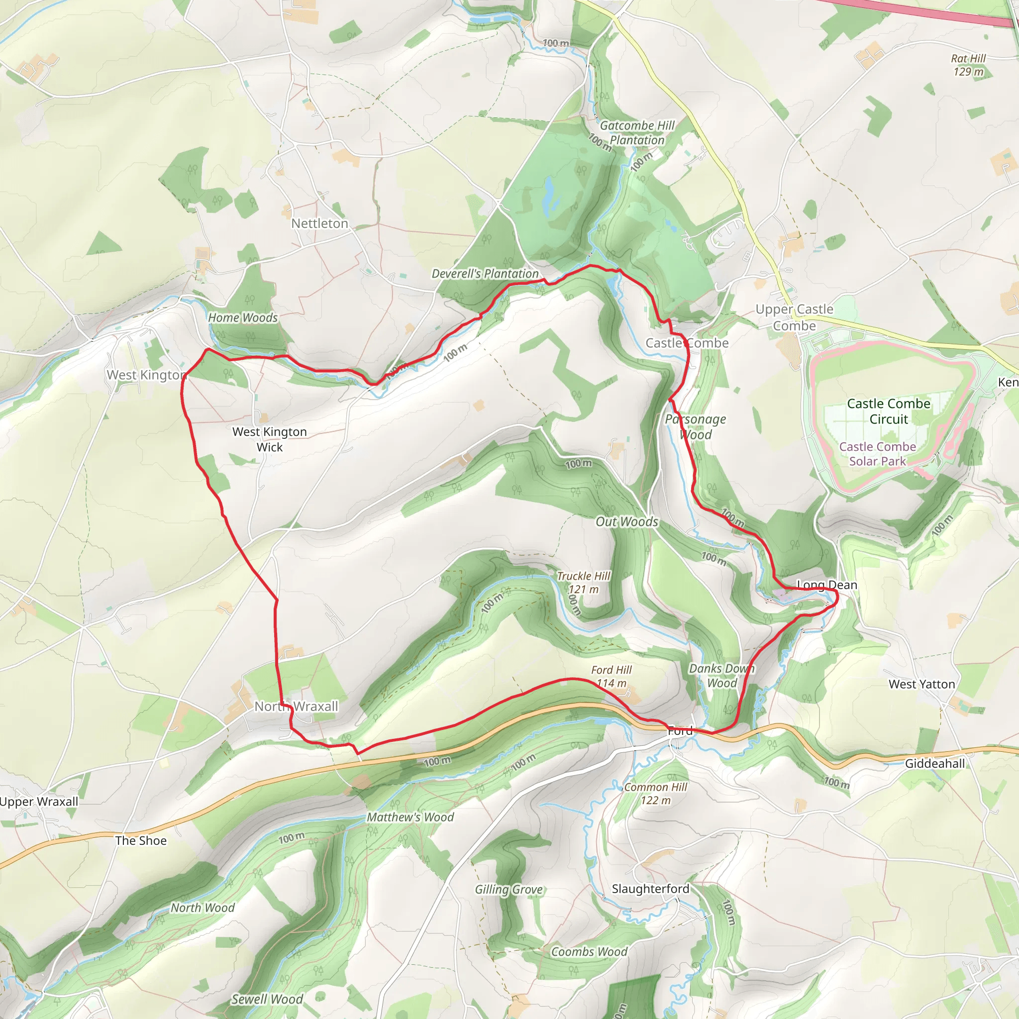 Ford and North Wraxall from Castle Combe mobile static map