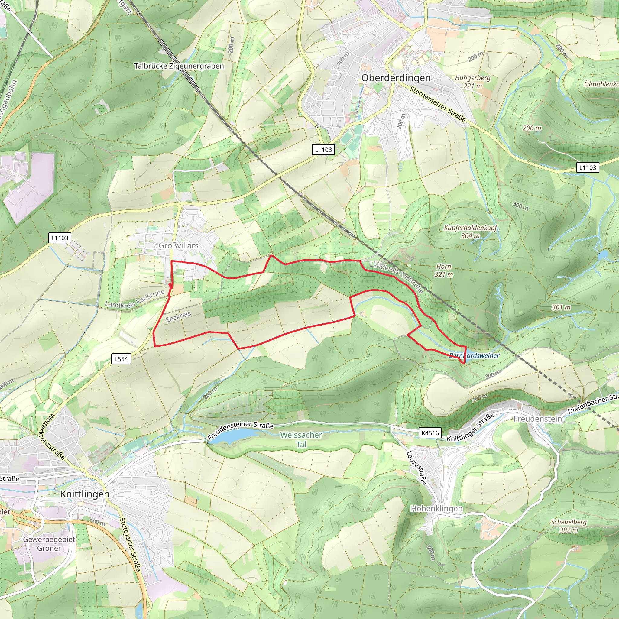 Bernhardsweiher via Blaues Kreuz and Bernhardsbach mobile static map