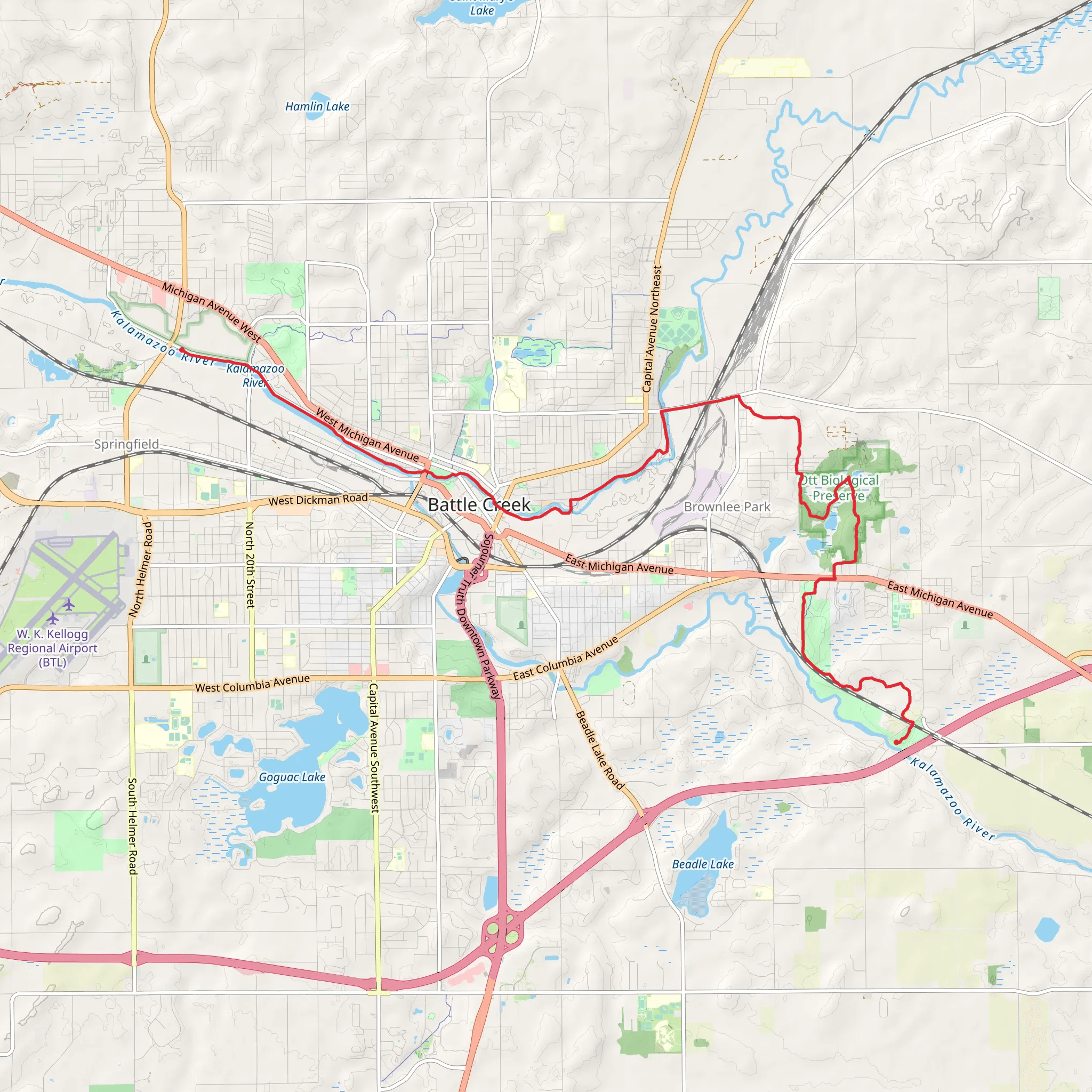 Battle Creek Linear Path from Jackson Street West mobile static map