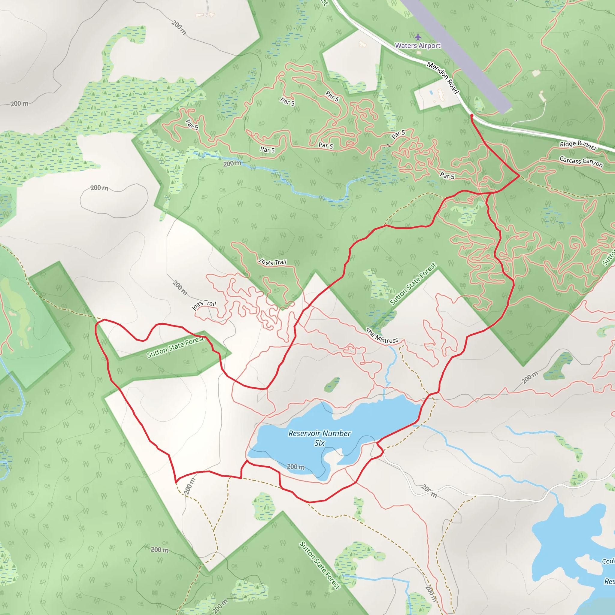 Reservoir Number Six Loop from Mendon Road mobile static map