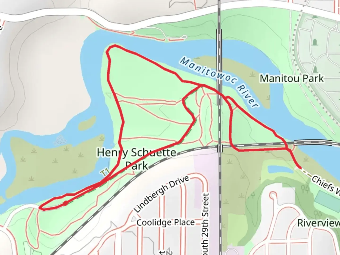 An image depicting the trail IAN and Manitowoc River and its surrounding area.