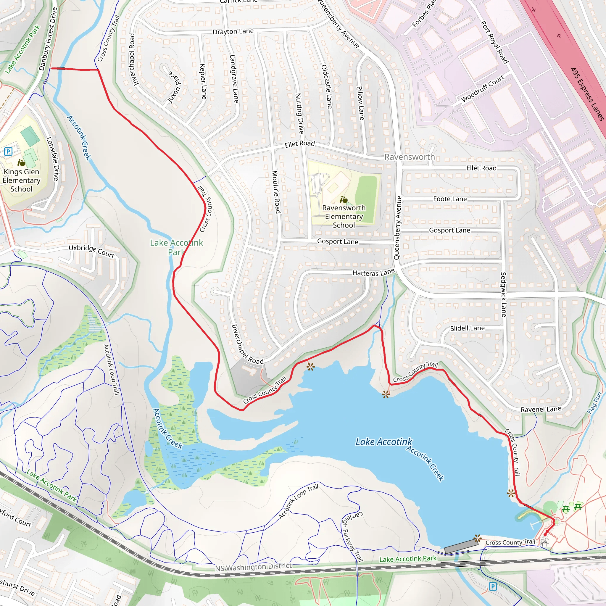 Accotink Lake and Creek via Cross County Trail mobile static map