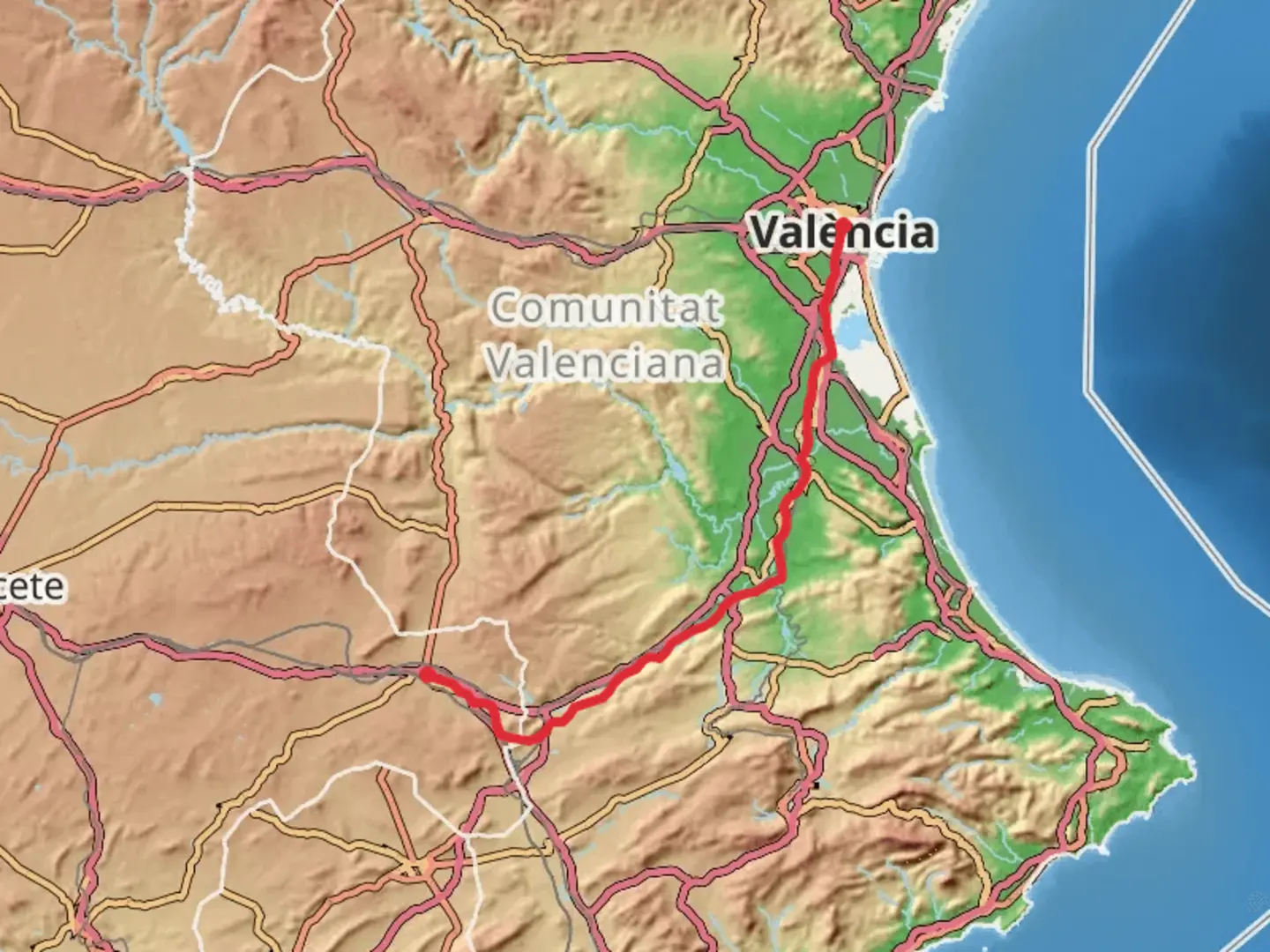 An image depicting the trail GR 239 Camino de Santiago de Levante - Valencia and its surrounding area.