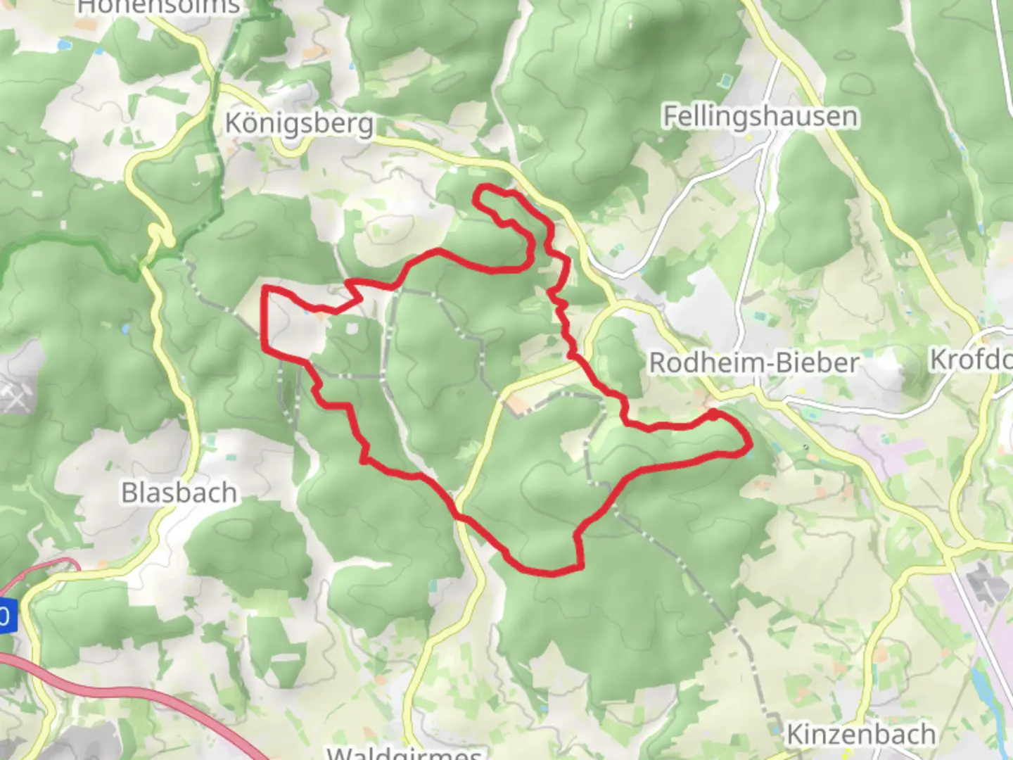 An image depicting the trail Grober Rotenberg and Dicke Eiche Loop and its surrounding area.