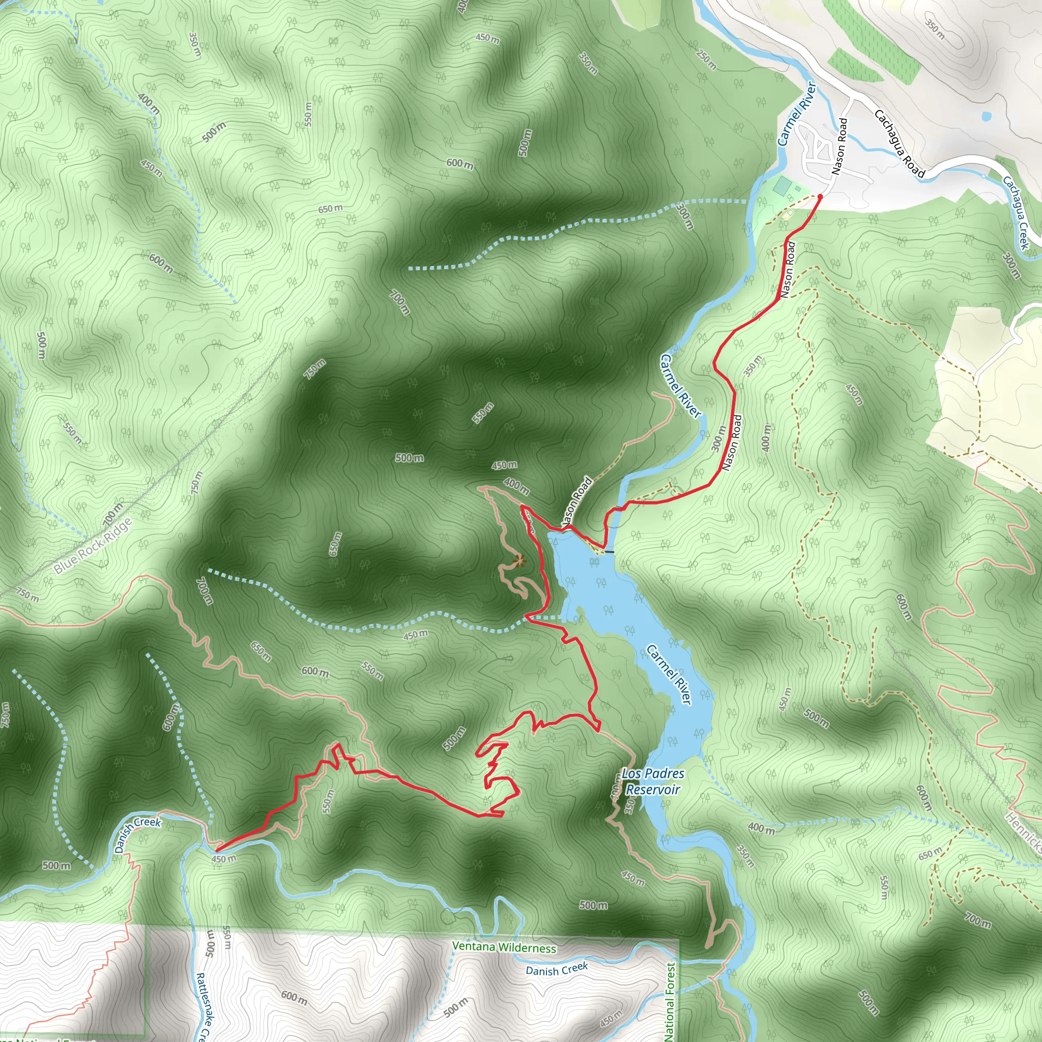 Danish Creek via Carmel River Trail mobile static map