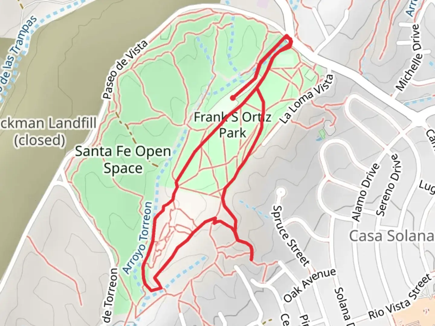 An image depicting the trail Frank S Ortiz Park Loop and its surrounding area.