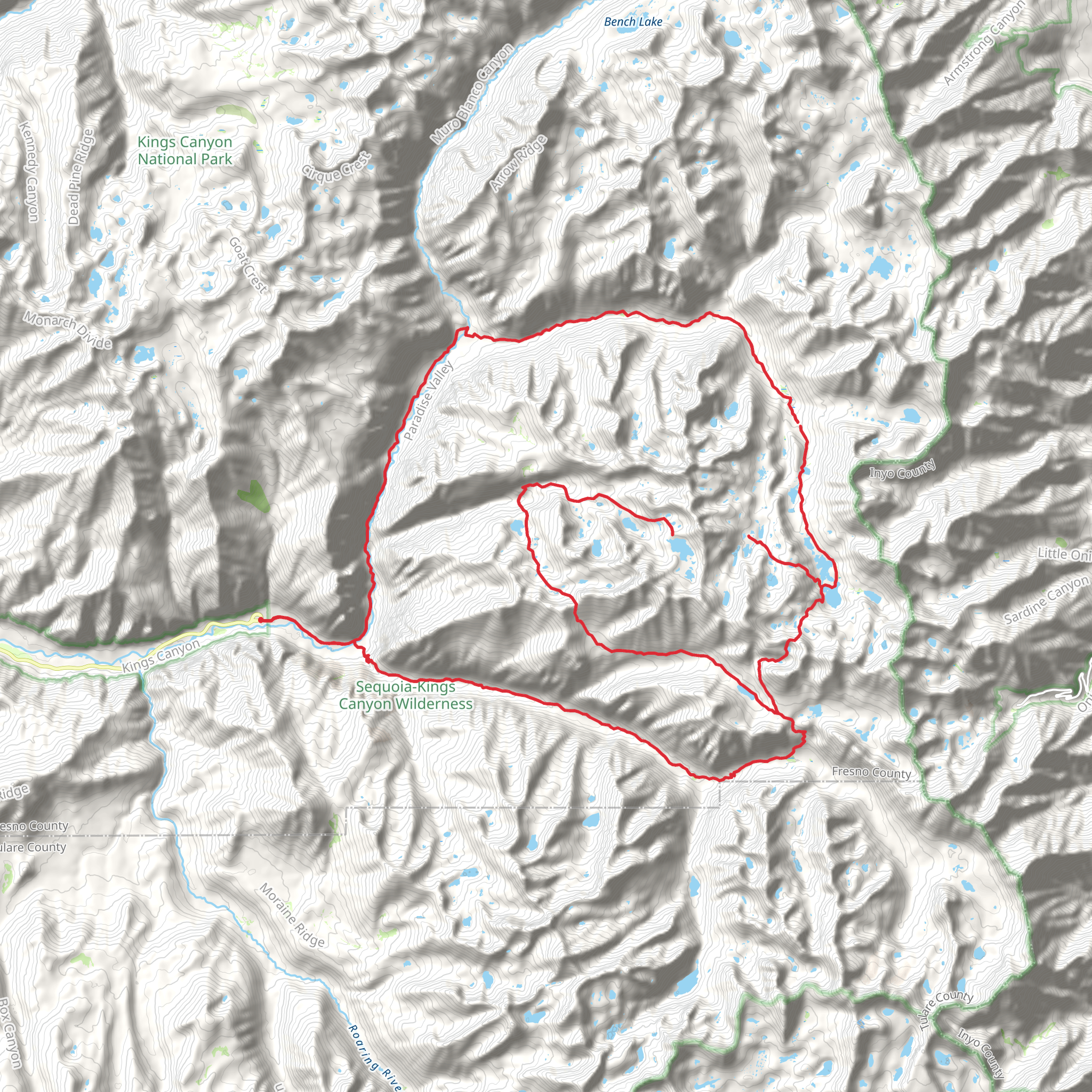 Rae Lakes Loop mobile static map