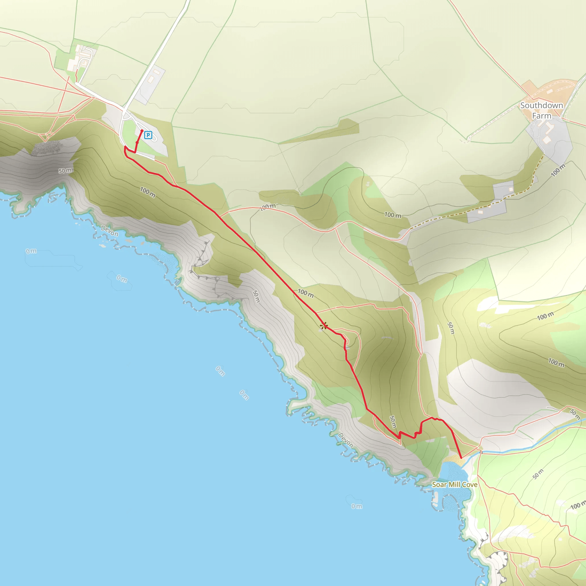 Soar Mill Cove Walk - Bolberry Down mobile static map