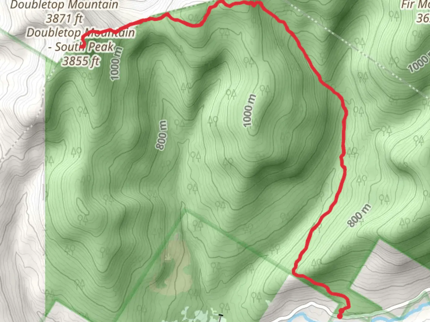 An image depicting the trail Doubletop Mountain - South Peak Trail and its surrounding area.